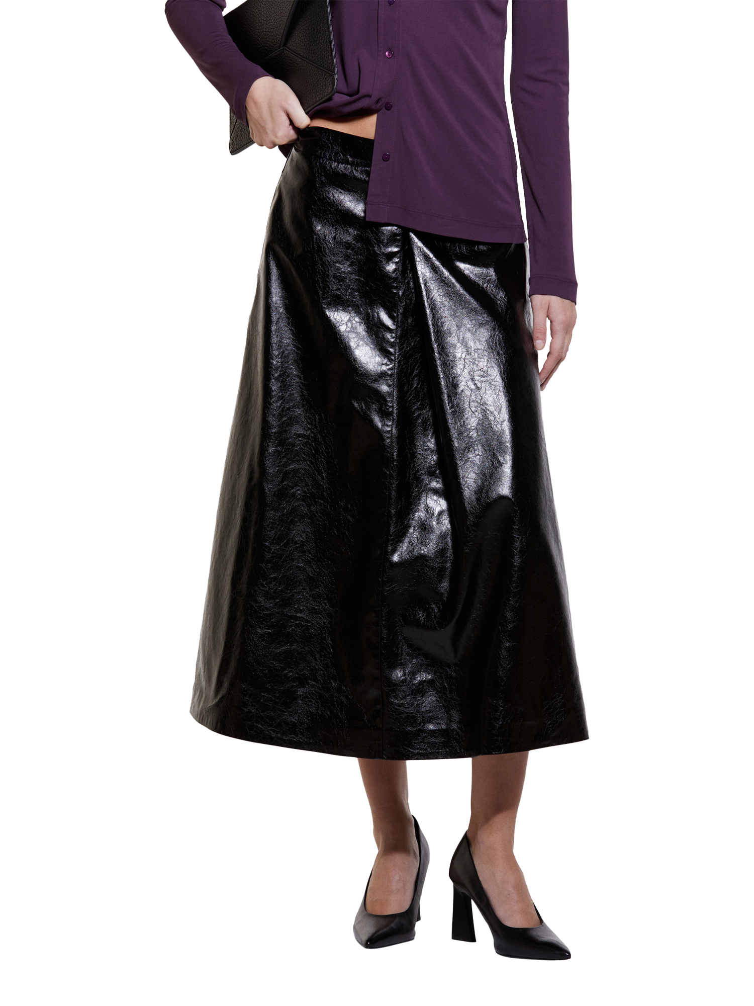 Product image 1 of 4, which shows SISLEY Patent Faux Leather Skirt, Black, 14