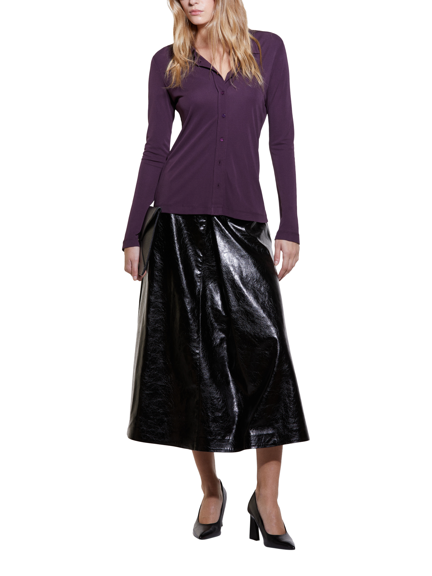 Product image 3 of 4, which shows SISLEY Patent Faux Leather Skirt, Black, 14