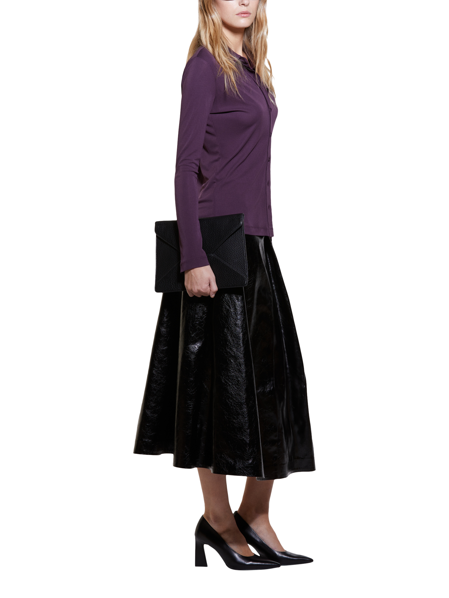 Product image 4 of 4, which shows SISLEY Patent Faux Leather Skirt, Black, 14