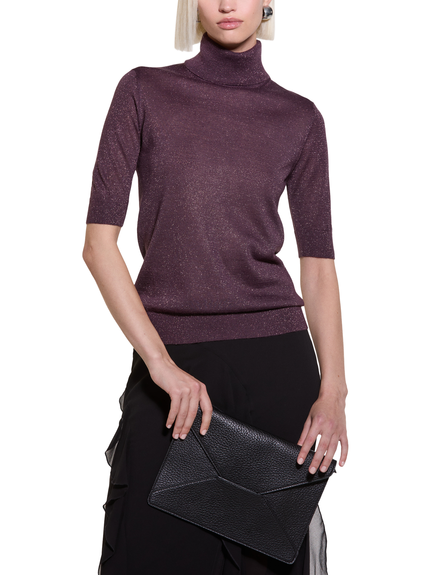 SISLEY Sparkle Short Sleeve Roll Neck Jumper Purple