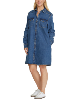 Sisters Point Onea Denim Long Sleeve Shirt Midi Dress, Mid Blue Wash, Mid Blue Wash