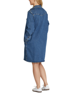 Sisters Point Onea Denim Long Sleeve Shirt Midi Dress, Mid Blue Wash - view 2, Mid Blue Wash