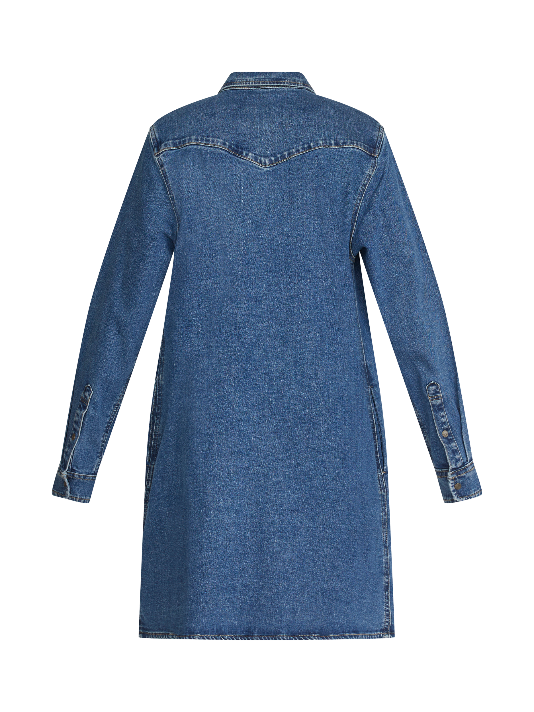 Product image 4 of 4, which shows Sisters Point Onea Denim Long Sleeve Shirt Midi Dress, Mid Blue Wash, XS