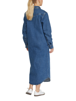 Sisters Point Onea Denim Long Sleeve Shirt Maxi Dress, Mid Blue Wash - view 2, Mid Blue Wash