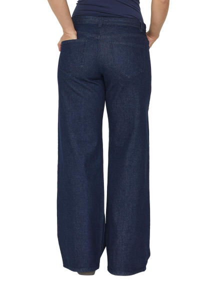 Sisters Point Onea Tie Waist Wide Leg Jeans, Unwashed Blue - view 2, Unwashed Blue