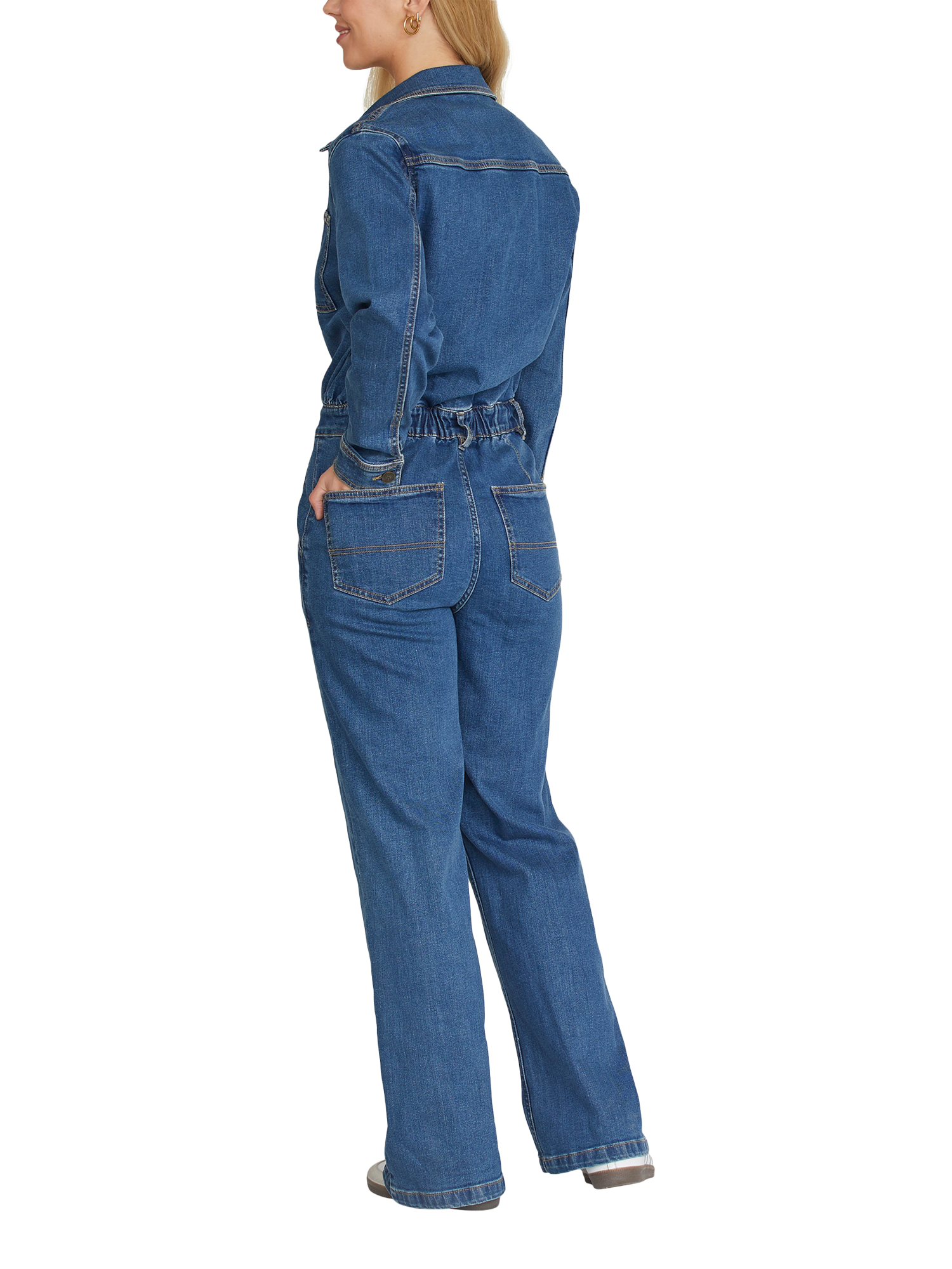 Product image 2 of 4, which shows Sisters Point Ovea Denim Jumpsuit, Mid Blue Wash, L