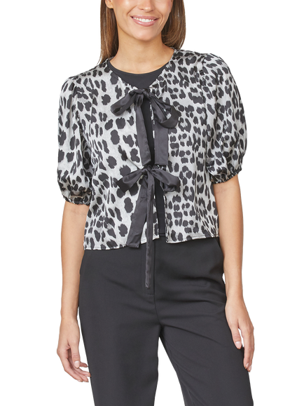 Sisters Point Nell Animal Puff Sleeve Top, Grey/Black, Grey/Black