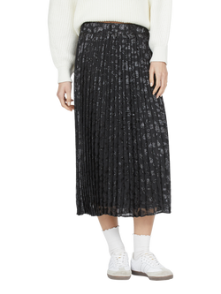 Sisters Point Malou Animal Jacquard Pleated Midi Skirt, Black/Silver, Black/Silver