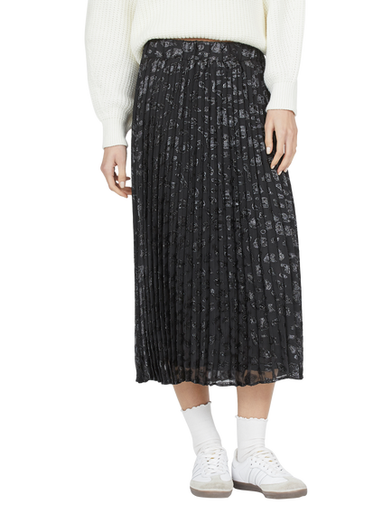 Sisters Point Malou Animal Jacquard Pleated Midi Skirt, Black/Silver, Black/Silver