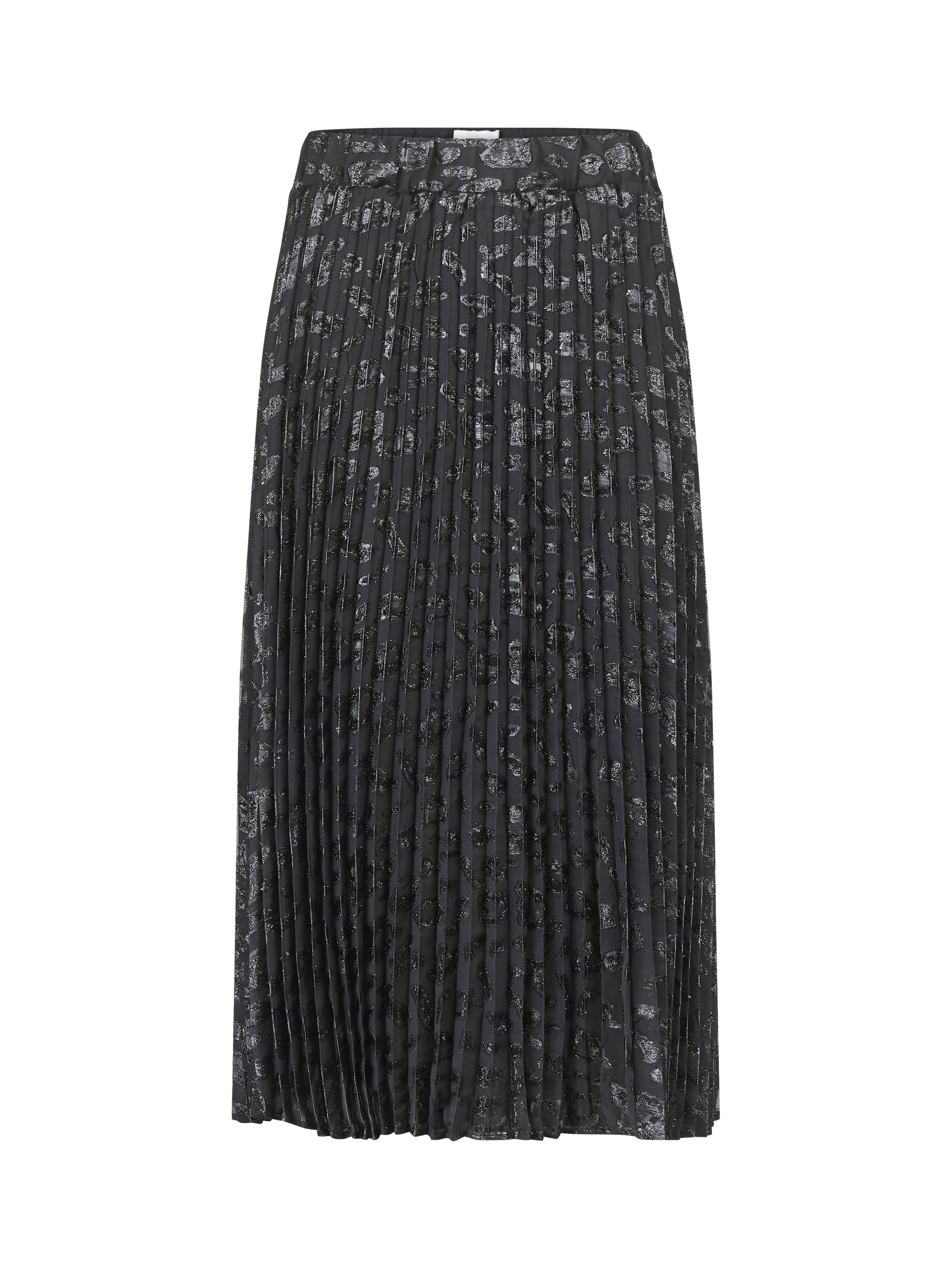 Product image 3 of 4, which shows Sisters Point Malou Animal Jacquard Pleated Midi Skirt, Black/Silver, XS