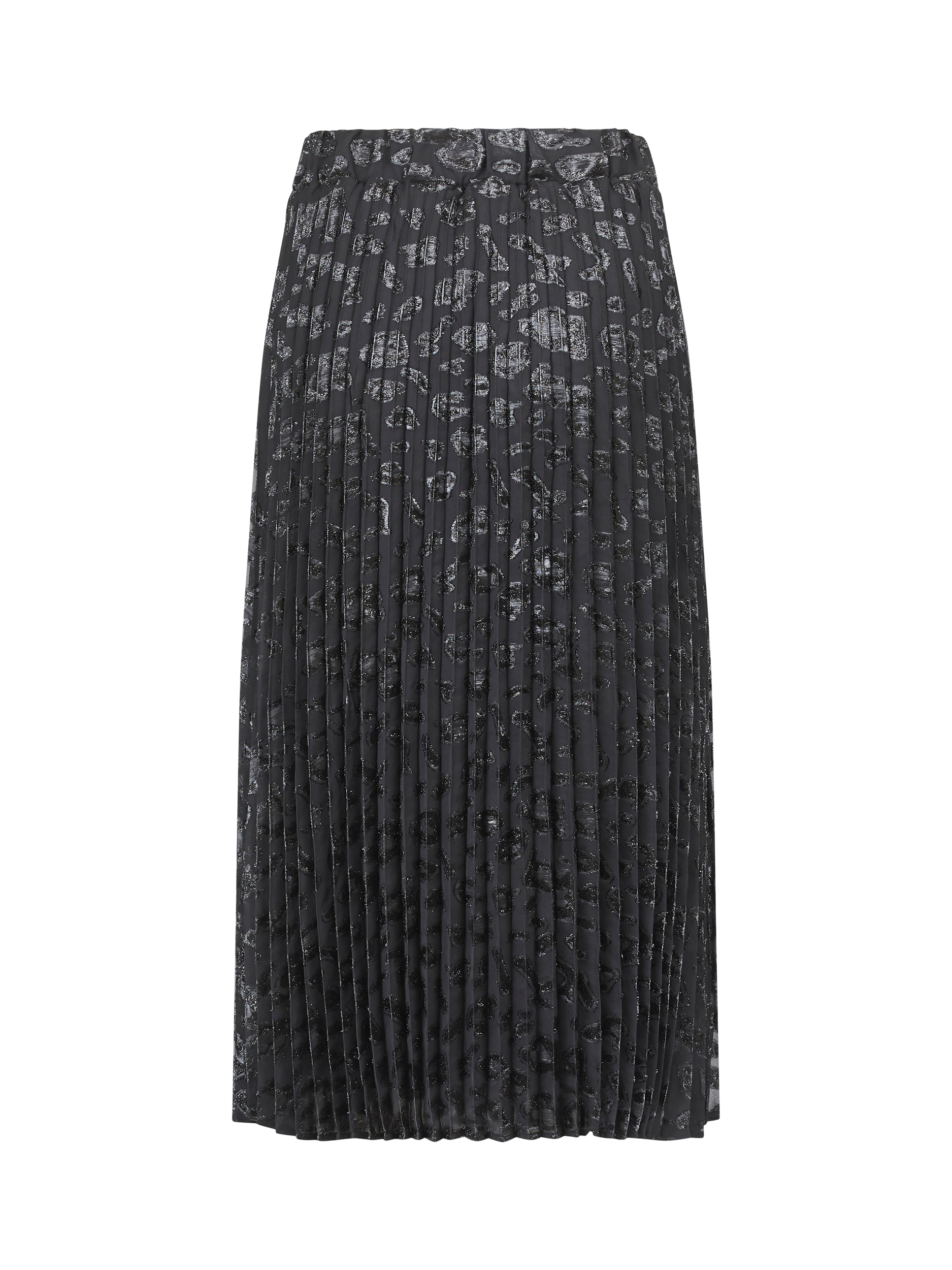 Product image 4 of 4, which shows Sisters Point Malou Animal Jacquard Pleated Midi Skirt, Black/Silver, XS