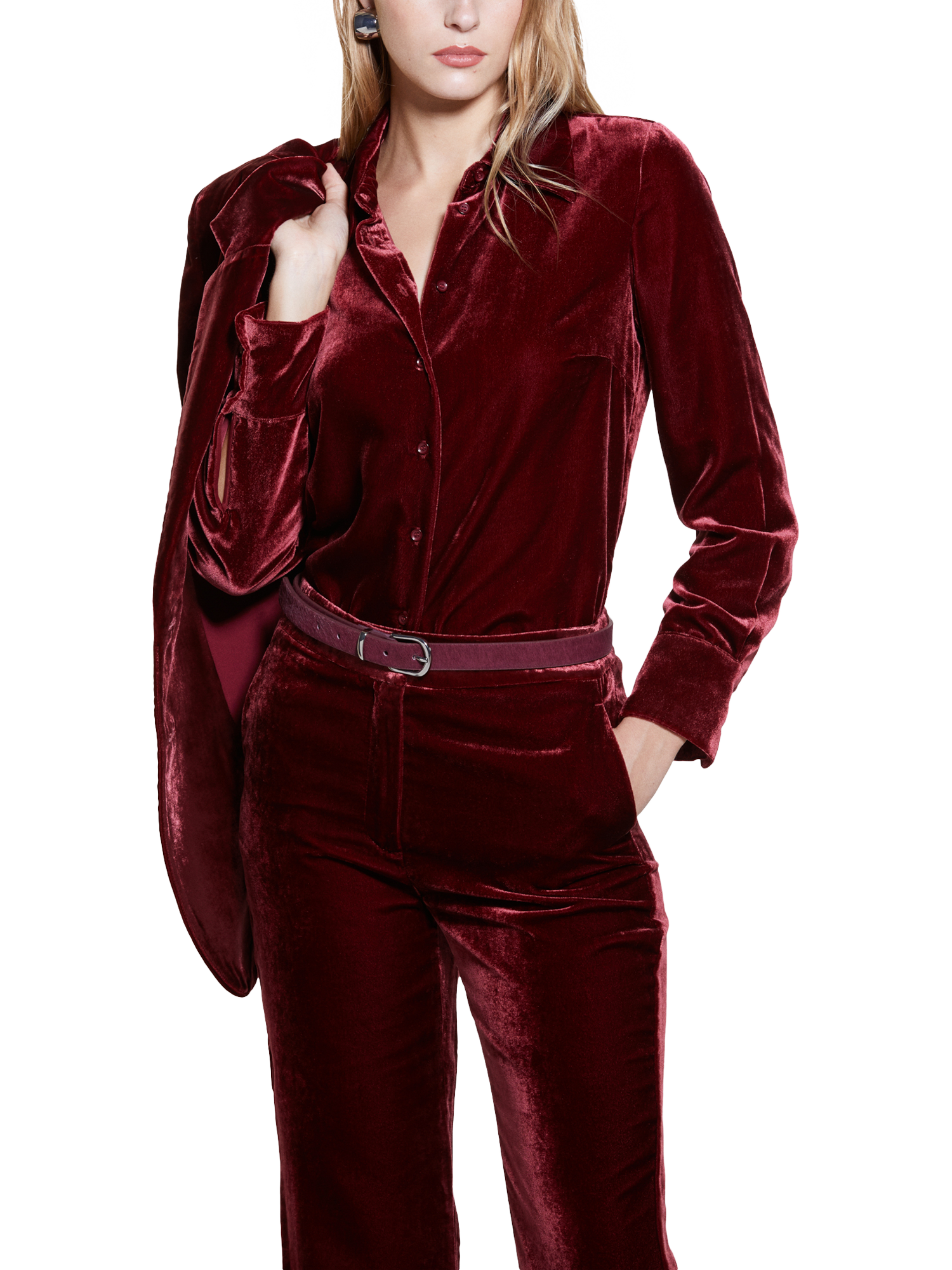 SISLEY Velvet Long Sleeve Shirt, Red