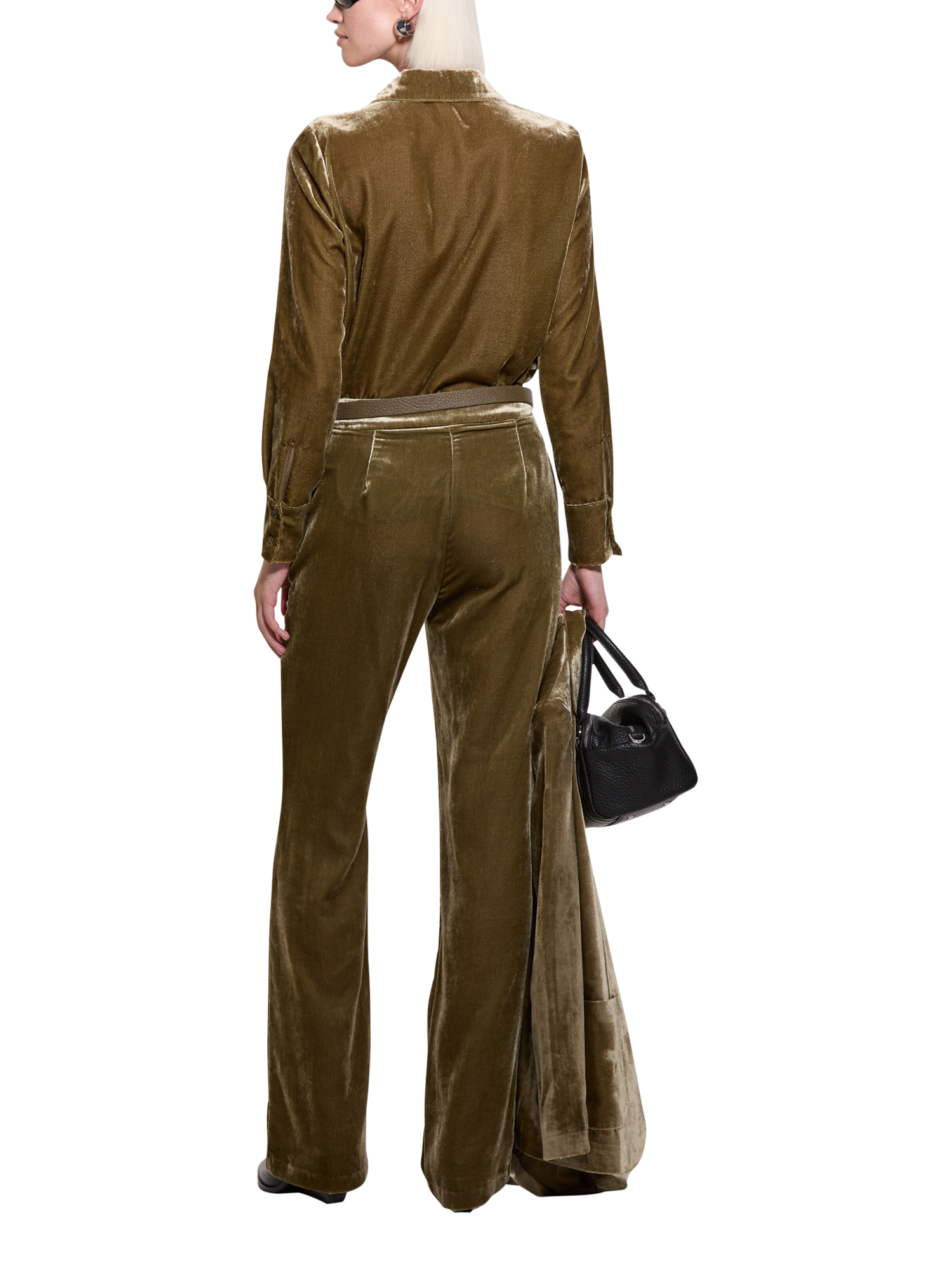 Product image 2 of 5, which shows SISLEY Velvet Long Sleeve Shirt, Olive Green, XS