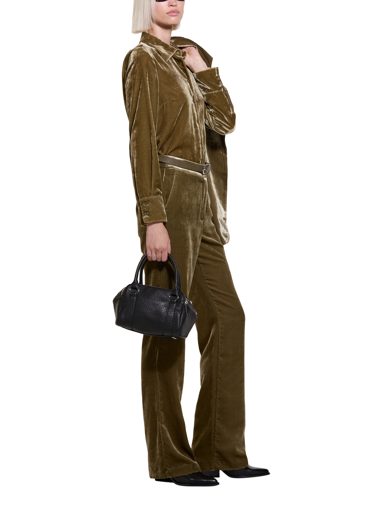 Product image 4 of 5, which shows SISLEY Velvet Long Sleeve Shirt, Olive Green, XS