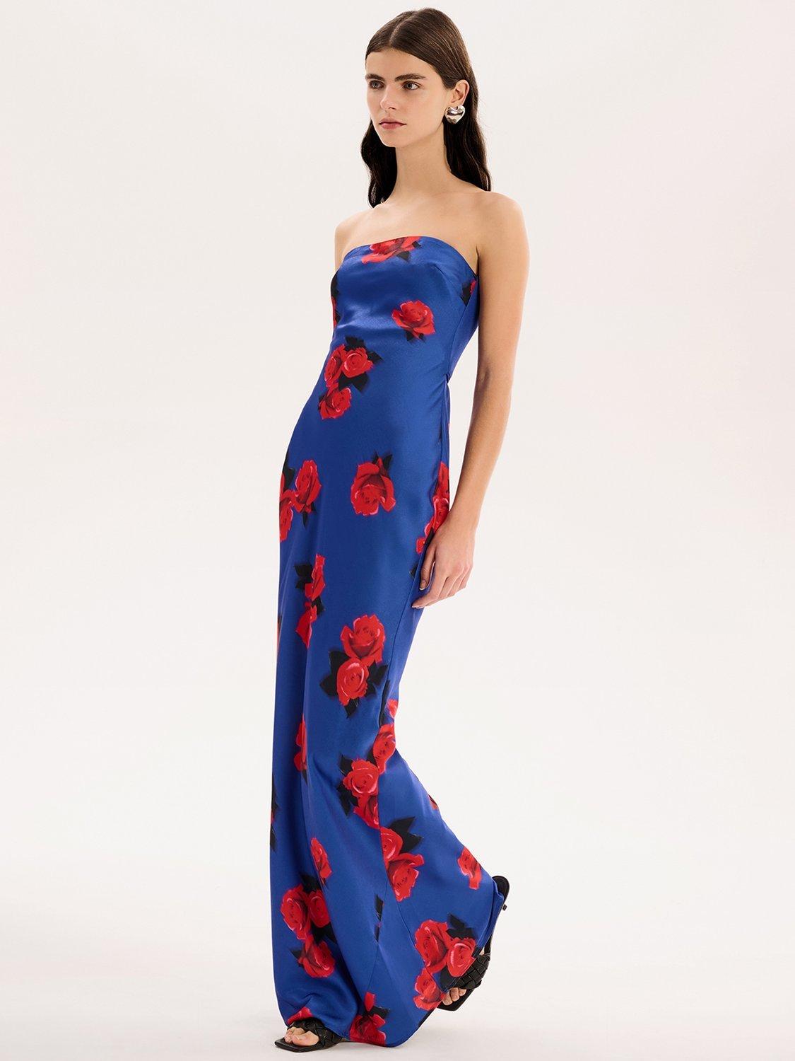 Product image 2 of 5, which shows OMNES Amdra Rose Print Strapless Dress, Cobalt, 4