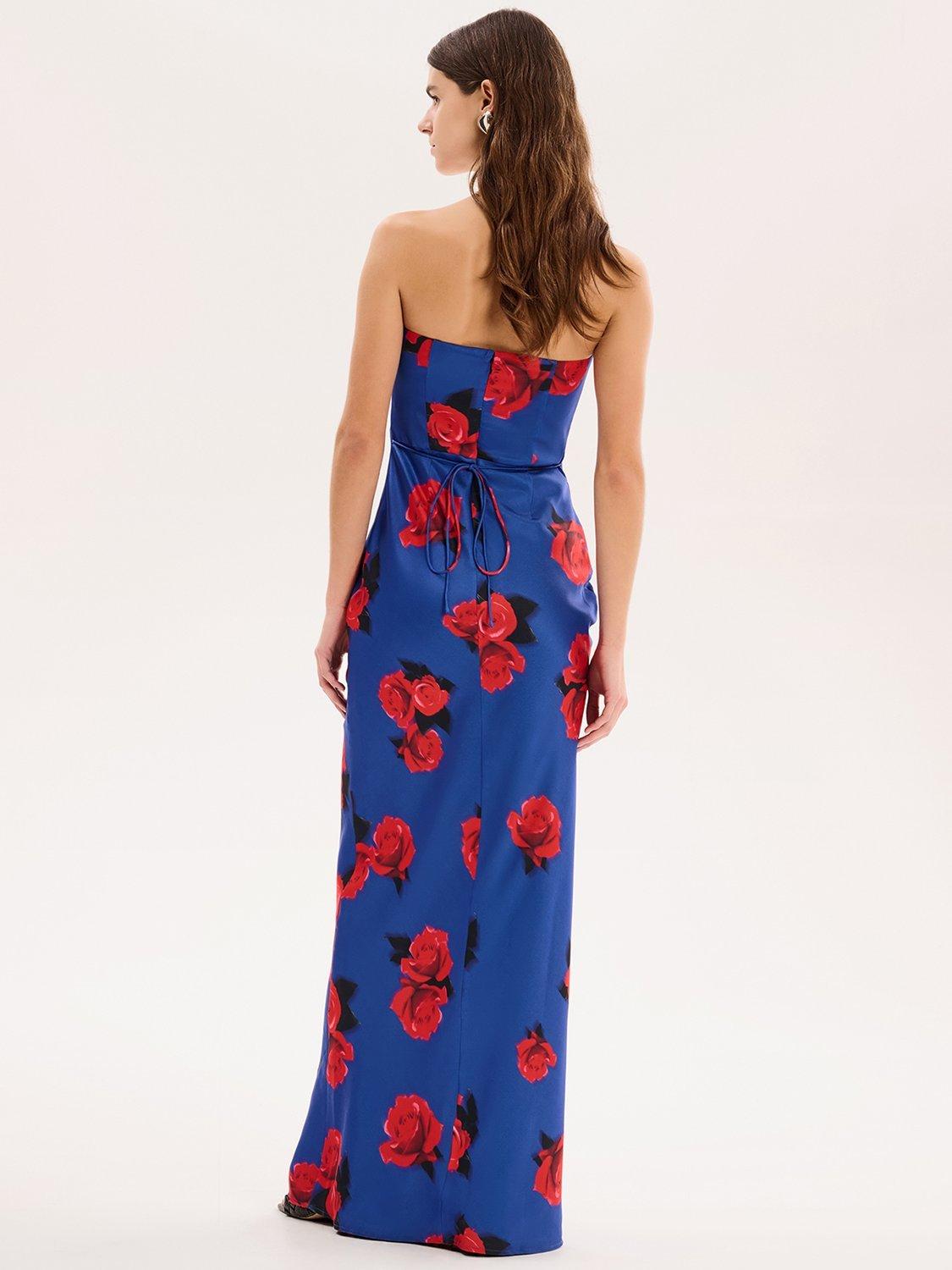 Product image 3 of 5, which shows OMNES Amdra Rose Print Strapless Dress, Cobalt, 4
