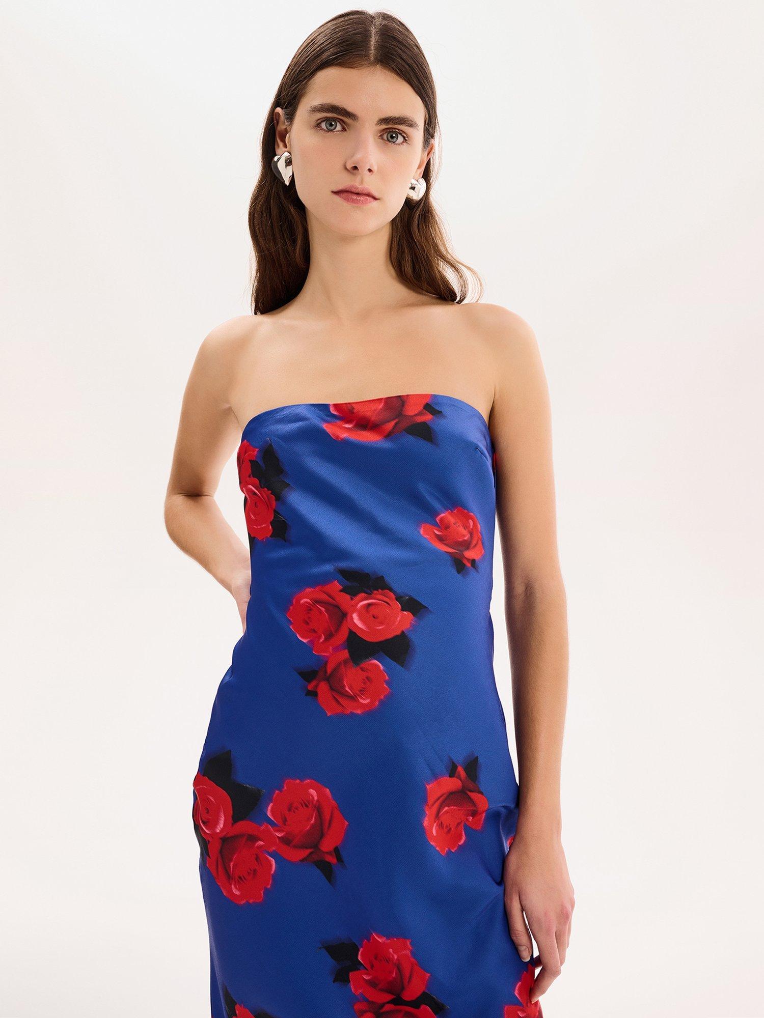 Product image 4 of 5, which shows OMNES Amdra Rose Print Strapless Dress, Cobalt, 4