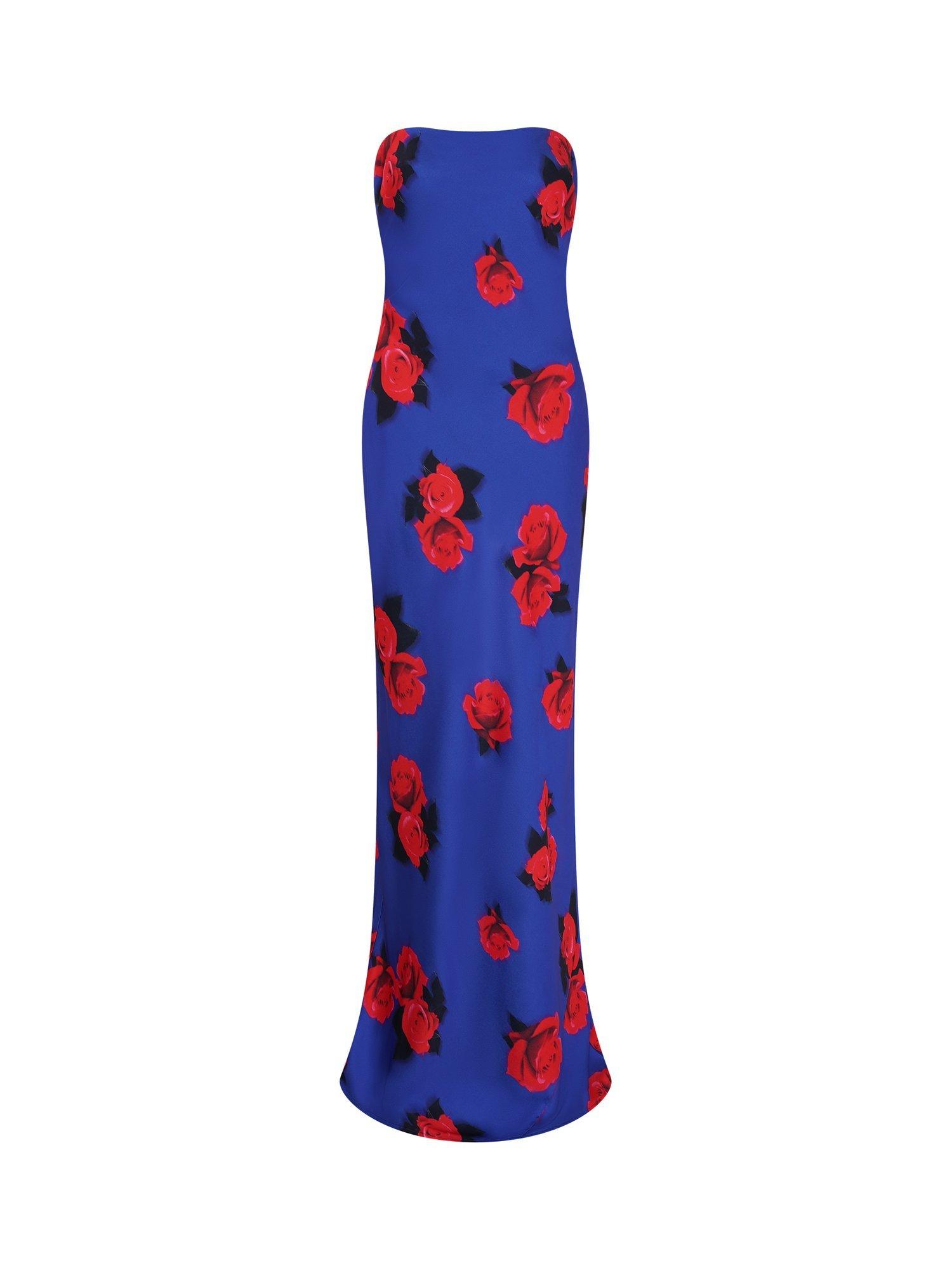 Product image 5 of 5, which shows OMNES Amdra Rose Print Strapless Dress, Cobalt, 4