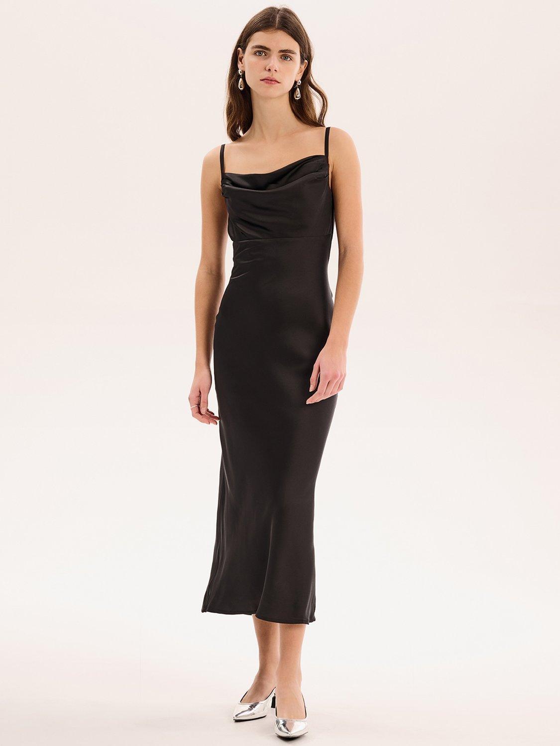 Product image 1 of 5, which shows OMNES Belle Cowl Neck Satin Dress, Black, 4