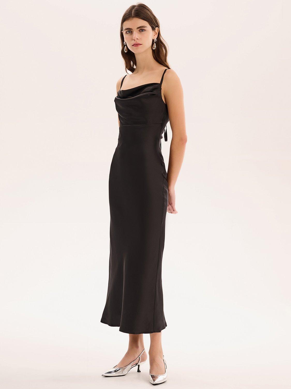 Product image 2 of 5, which shows OMNES Belle Cowl Neck Satin Dress, Black, 4