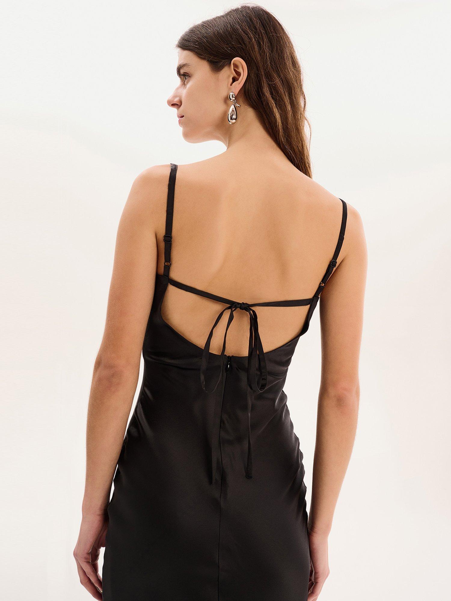 Product image 4 of 5, which shows OMNES Belle Cowl Neck Satin Dress, Black, 4