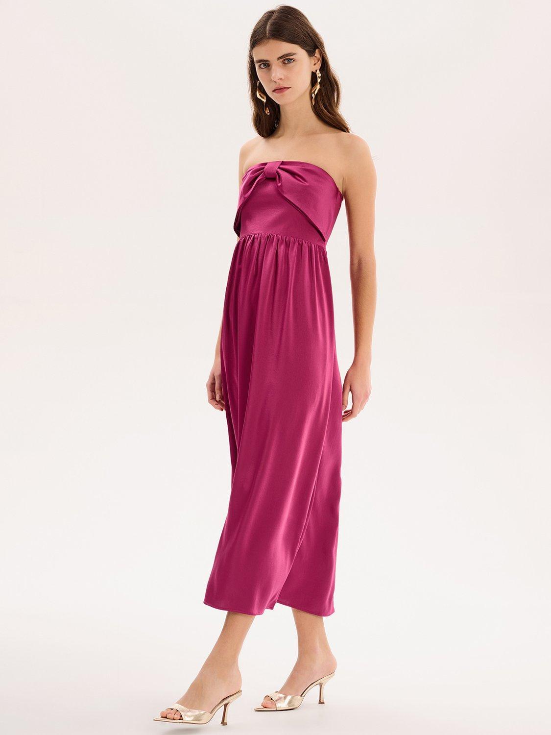 Product image 2 of 5, which shows OMNES Millie Bow Strapless Dress, Magenta, 4
