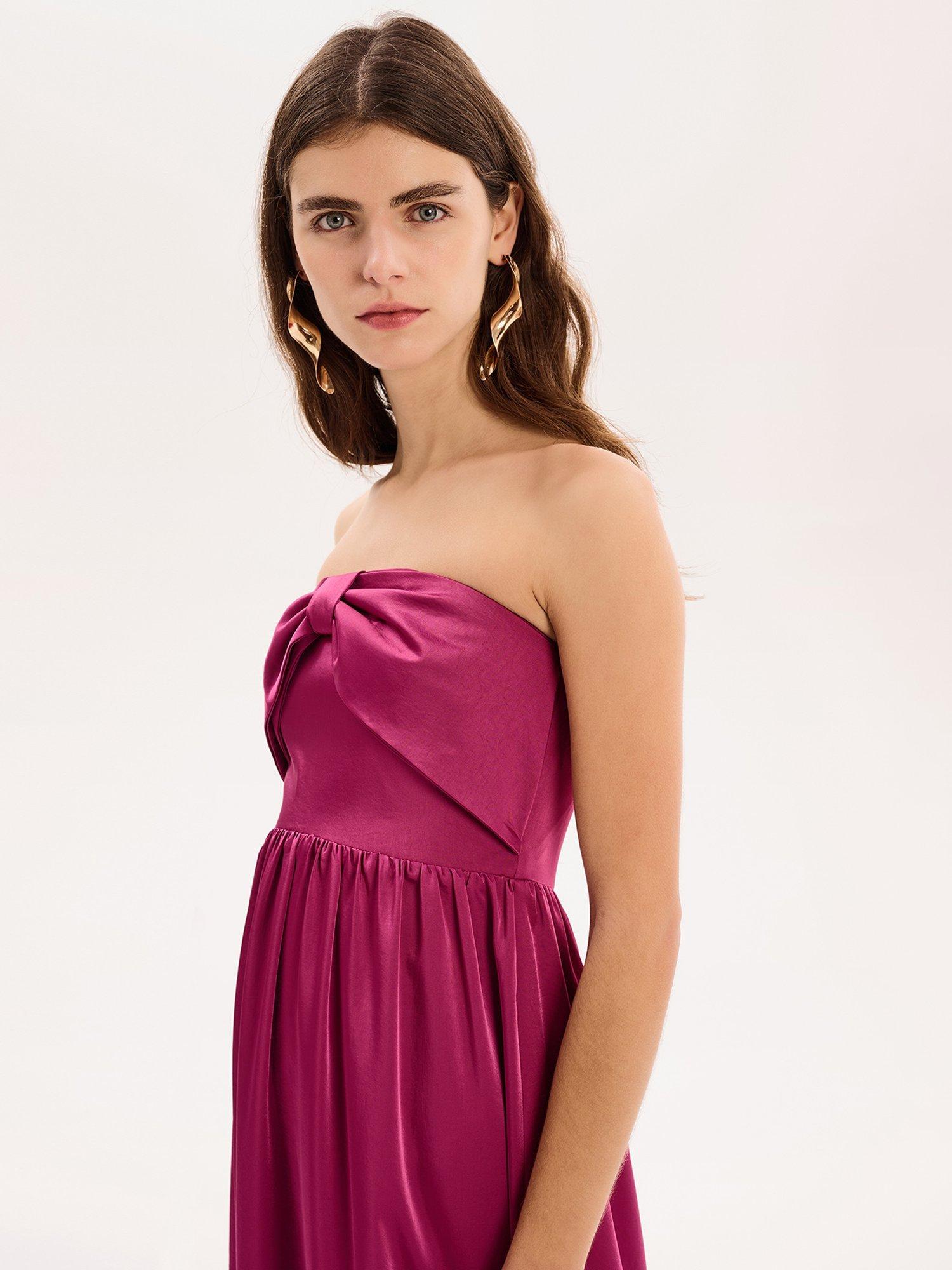 Product image 4 of 5, which shows OMNES Millie Bow Strapless Dress, Magenta, 4