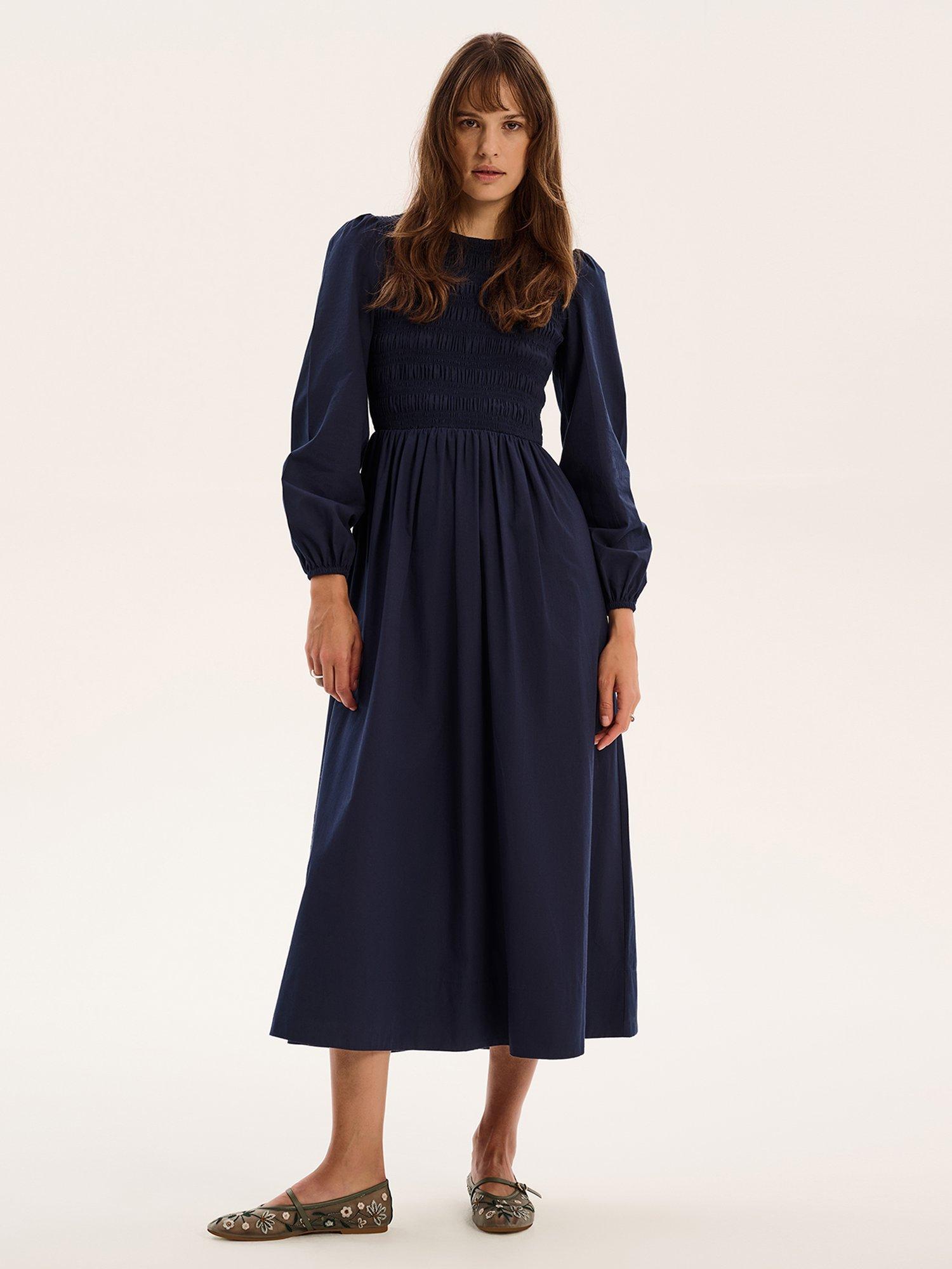 Product image 2 of 5, which shows OMNES Saint Midi Dress, Navy, 6