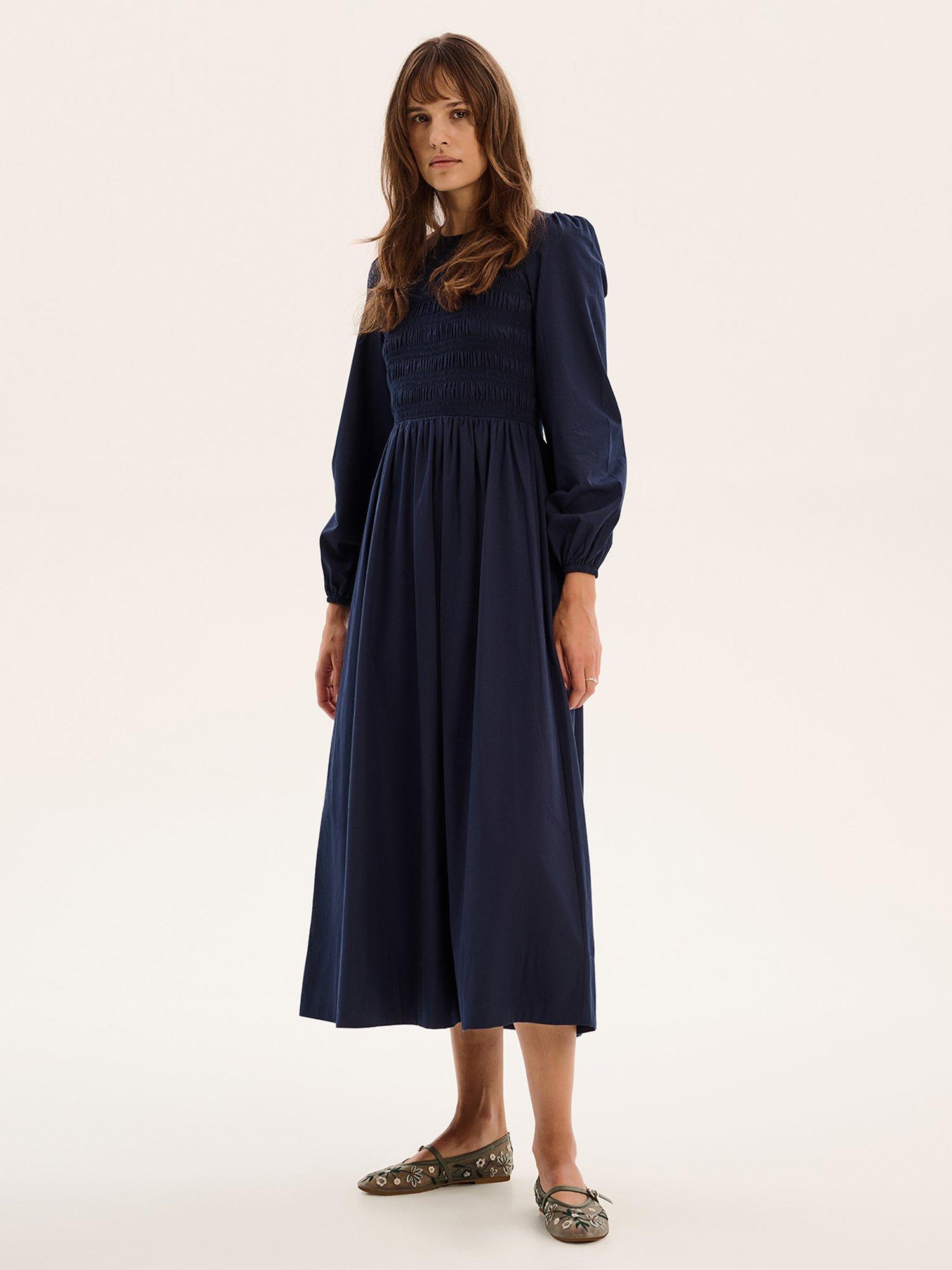 Product image 3 of 5, which shows OMNES Saint Midi Dress, Navy, 6