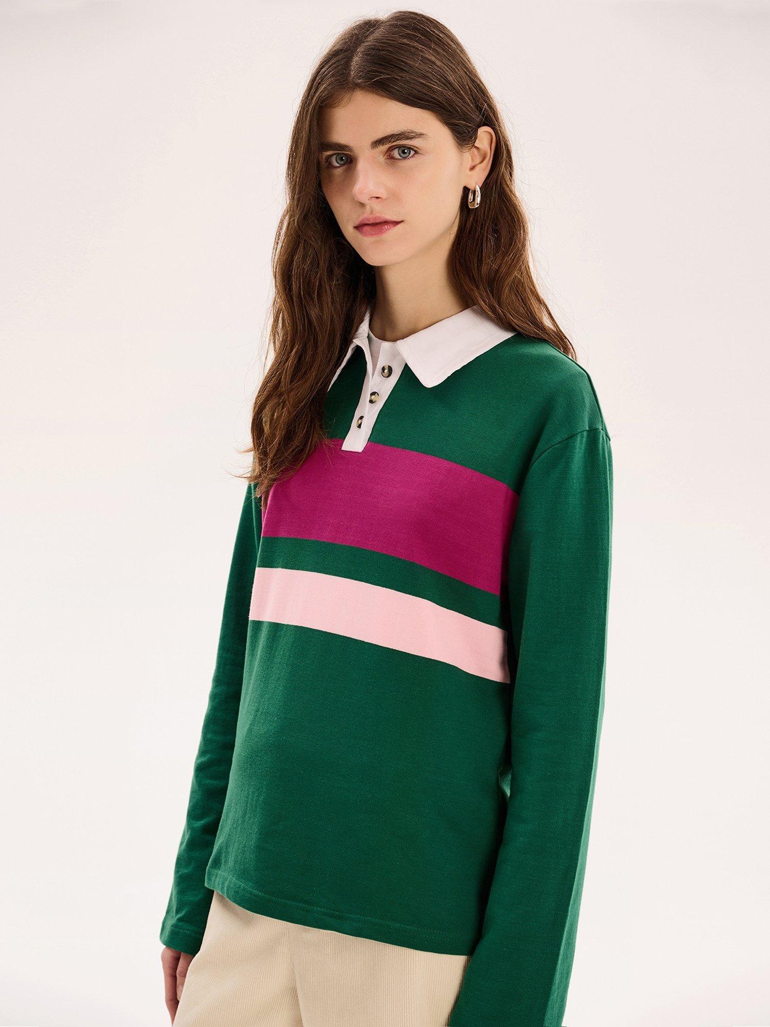 Product image 1 of 5, which shows OMNES Hugo Stripe Rugby Shirt, Green, XS