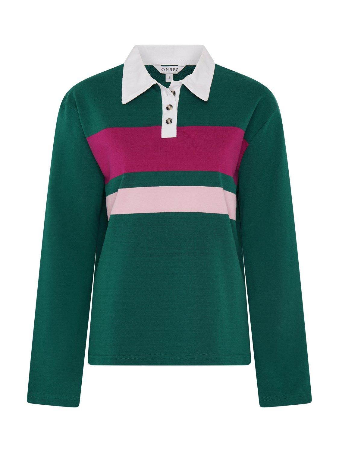 Product image 4 of 5, which shows OMNES Hugo Stripe Rugby Shirt, Green, XS