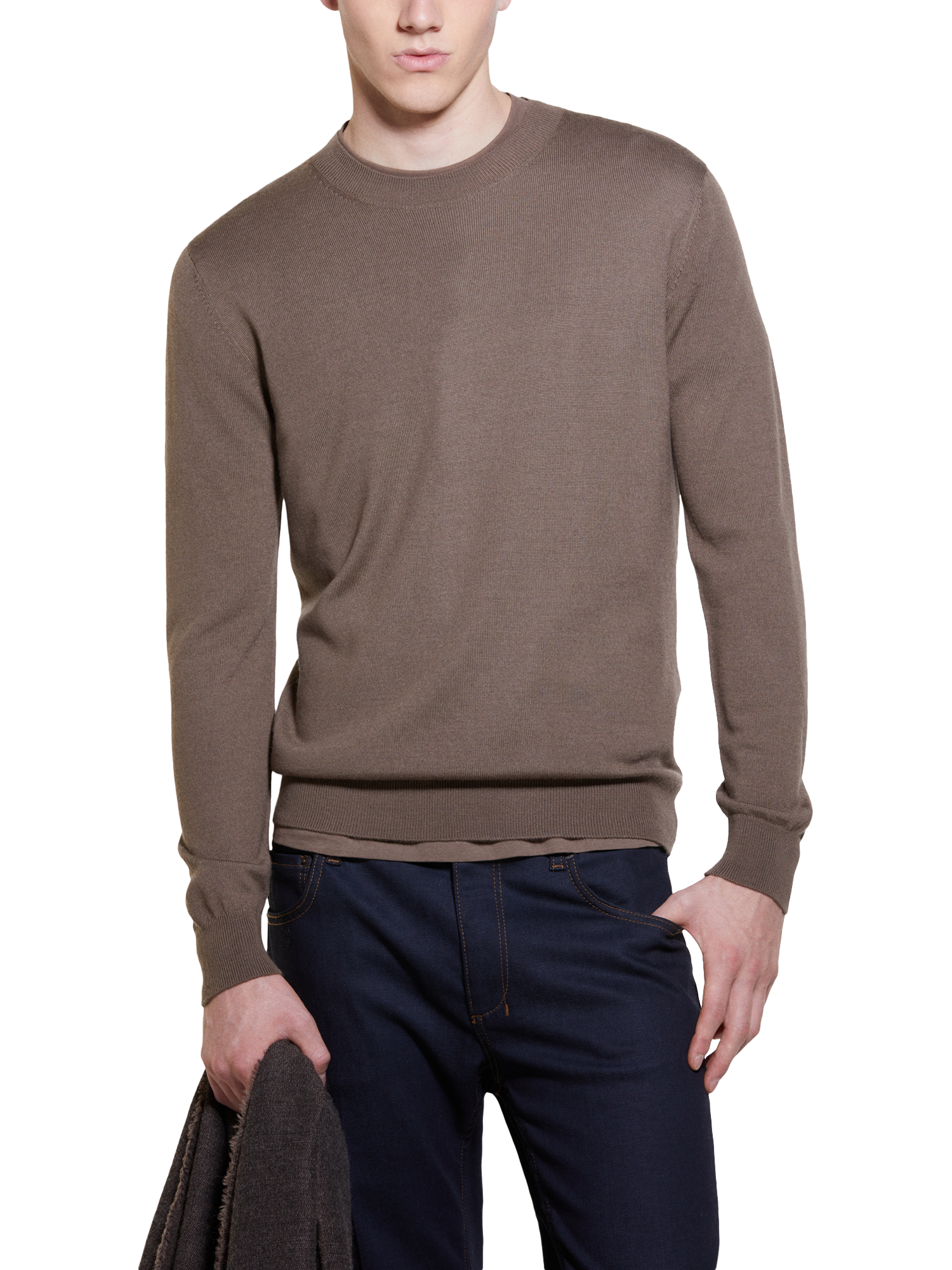 SISLEY Wool Blend Crew Neck Jumper, Brown