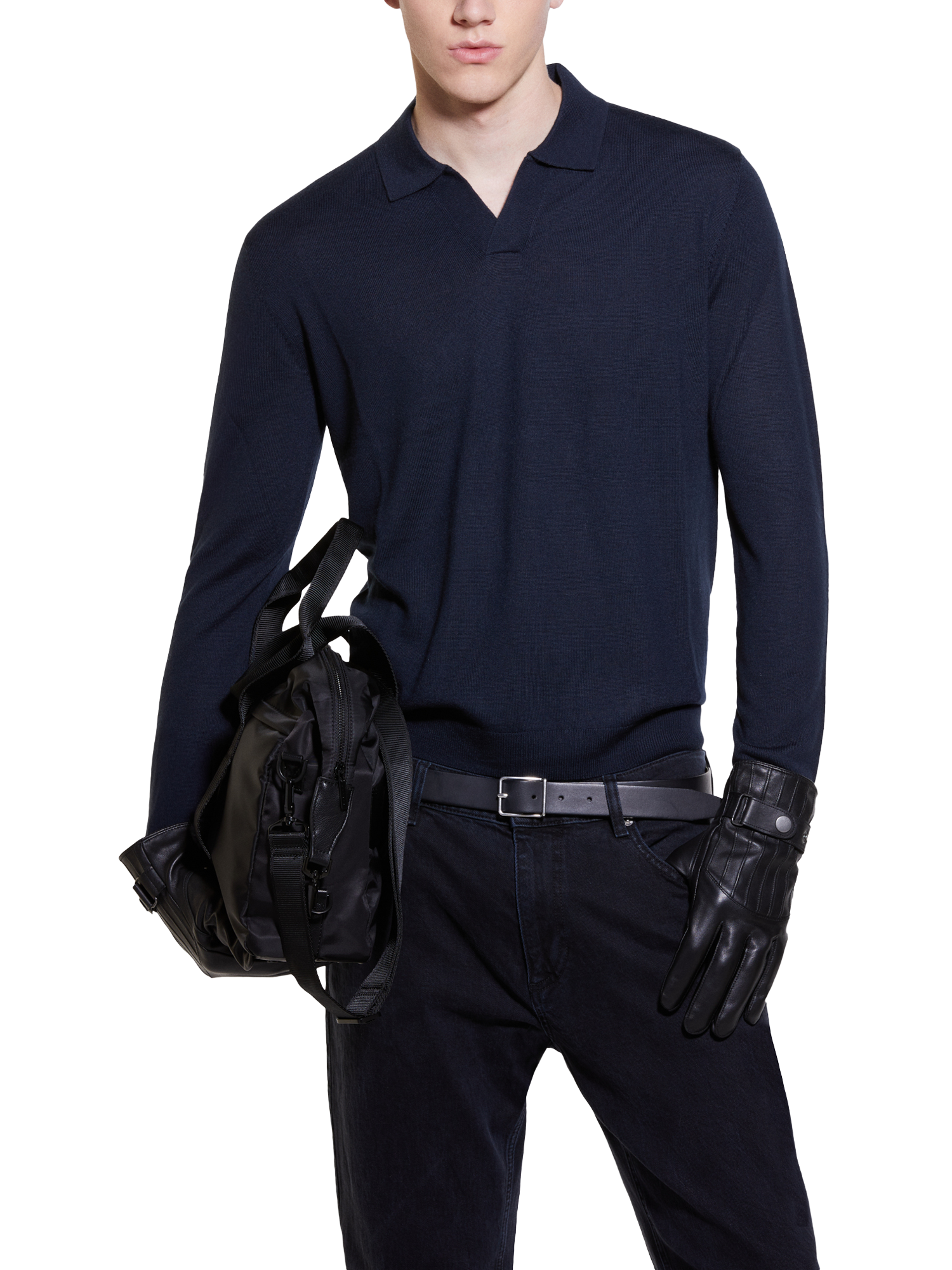 SISLEY Wool Blend Knit Polo Top Blue