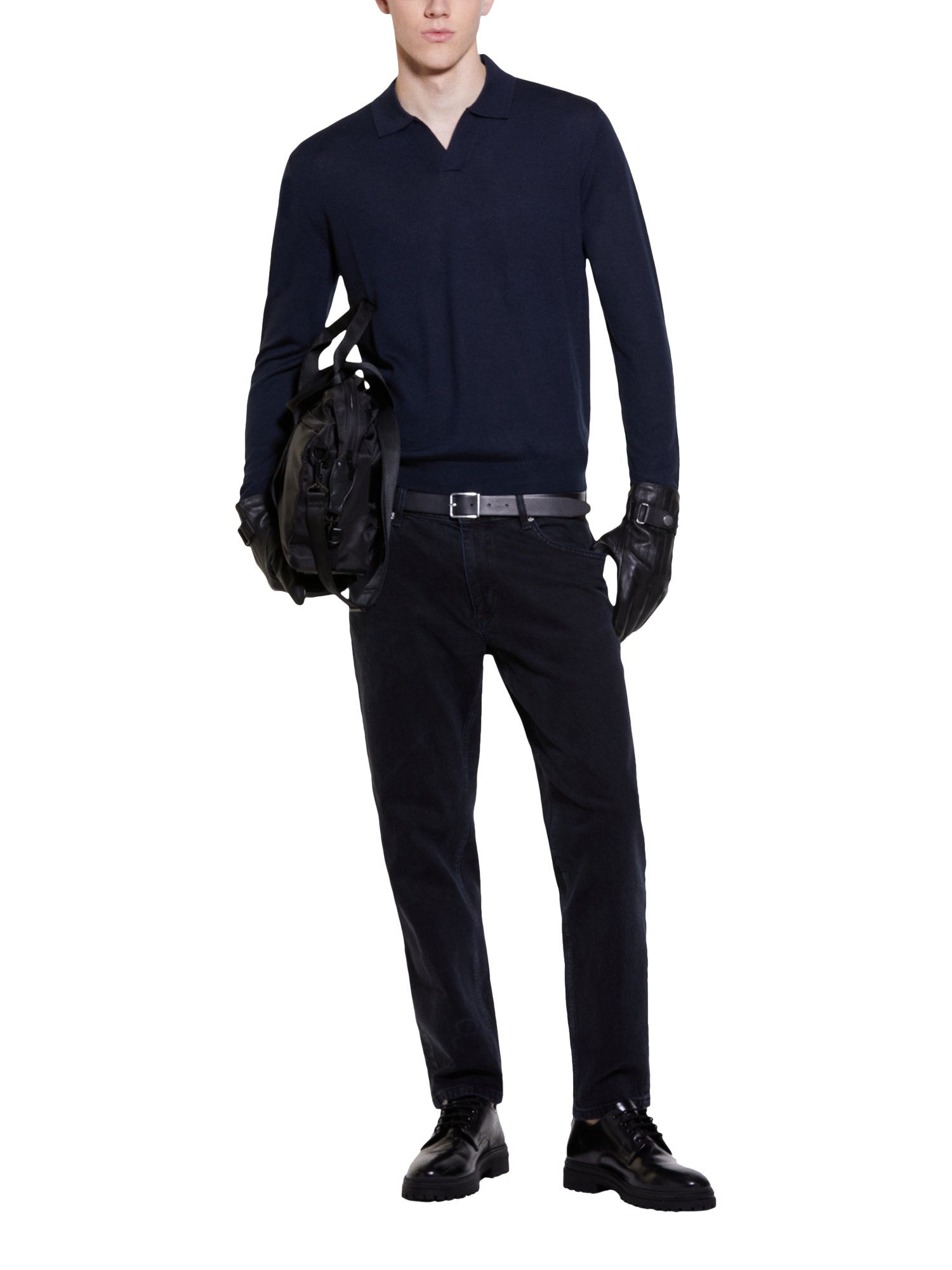 Product image 3 of 5, which shows SISLEY Wool Blend Knit Polo Top, Blue, XXL