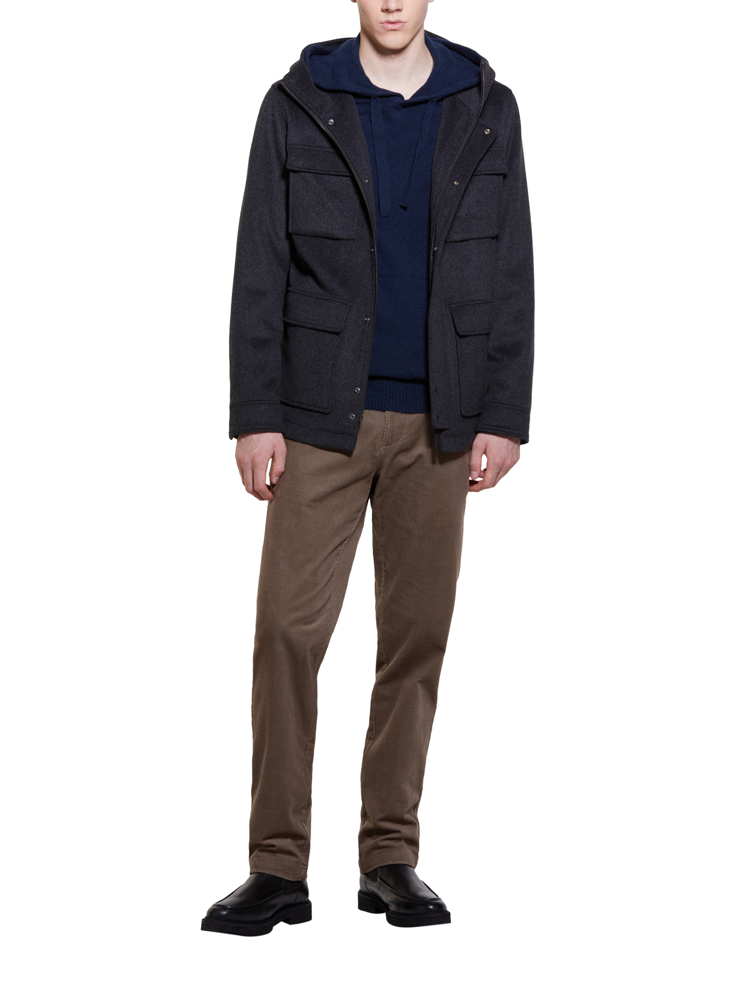 Product image 3 of 5, which shows SISLEY Ribbed Velvet Straight Trousers, Brown, 30R
