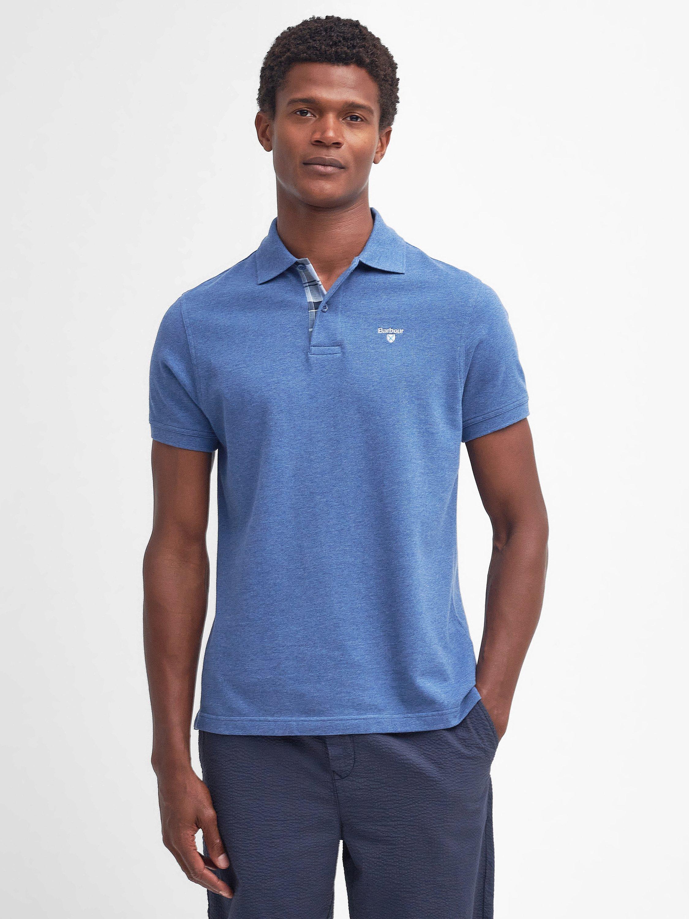 Barbour Tartan Pique Polo Shirt, Dk Chambray Marl