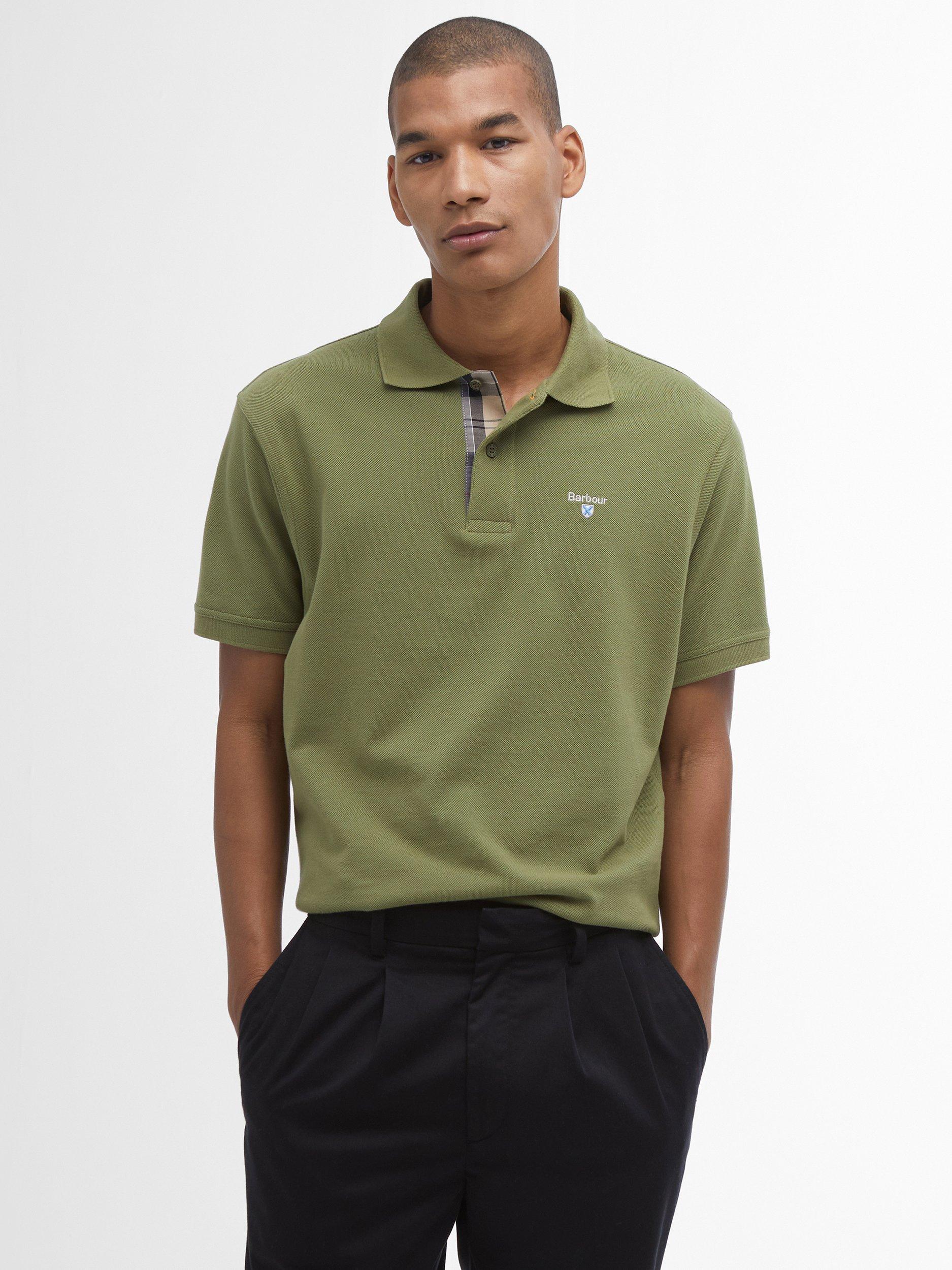 Barbour Cotton Regular Fit Short Sleeve Tartan Pique Polo Shirt, Burnt Olive