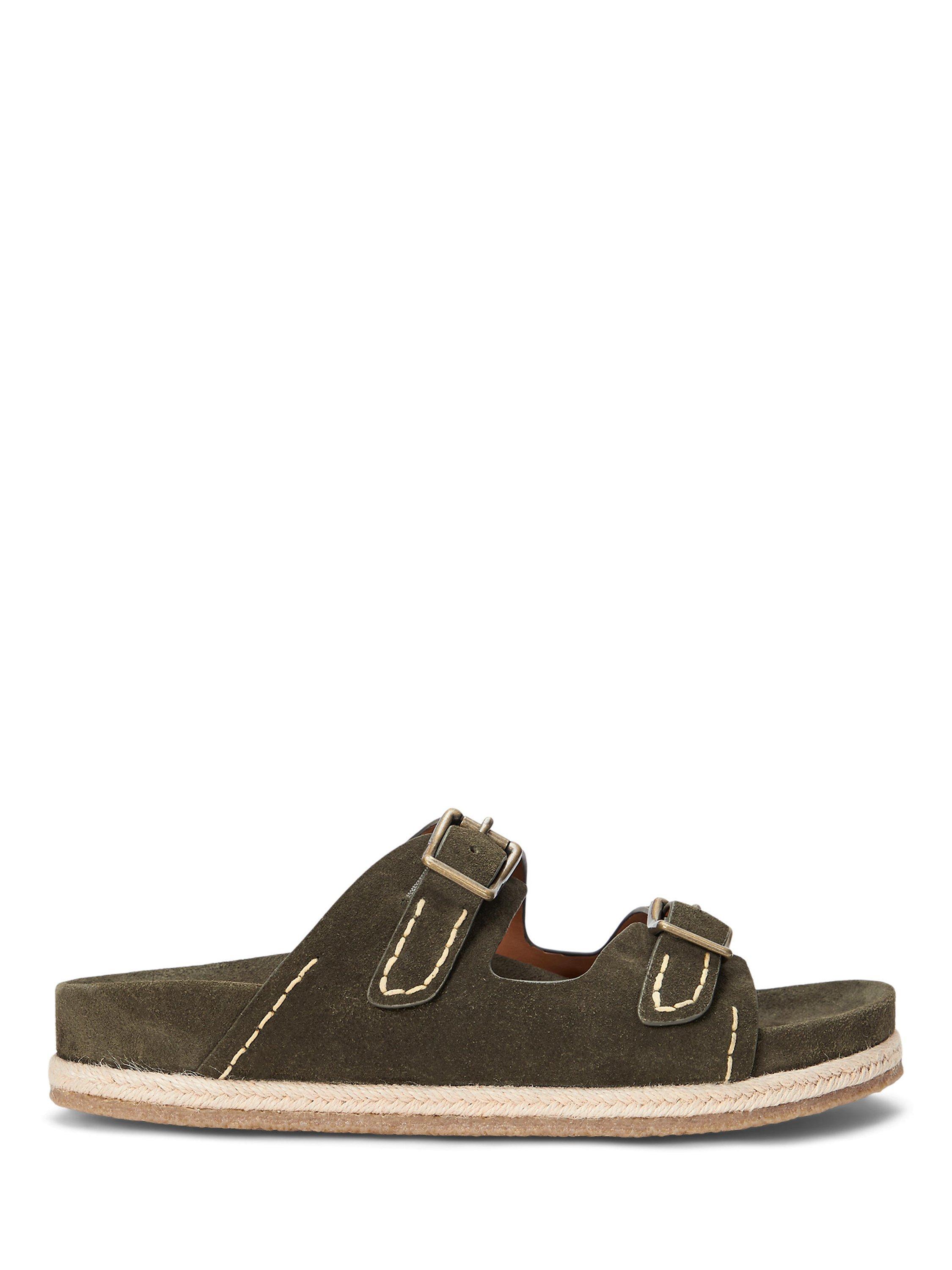 Product image 1 of 4, which shows Ralph Lauren Turbach Suede Double Strap Footbed Sandals, Khaki, 7