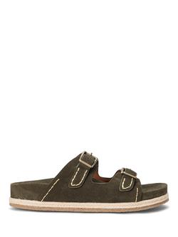 Ralph Lauren Turbach Suede Double Strap Footbed Sandals, Khaki, Khaki