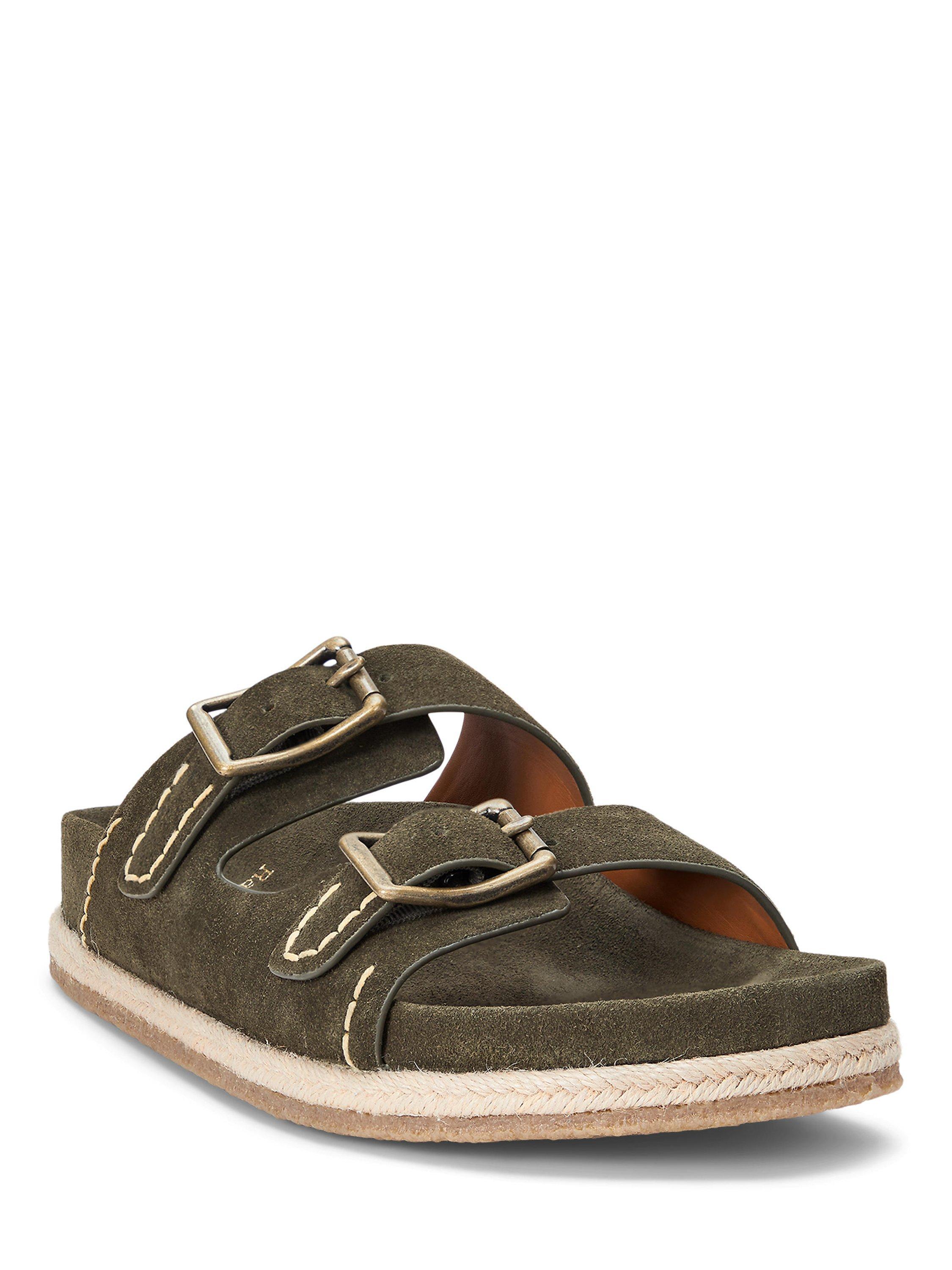 Product image 2 of 4, which shows Ralph Lauren Turbach Suede Double Strap Footbed Sandals, Khaki, 7