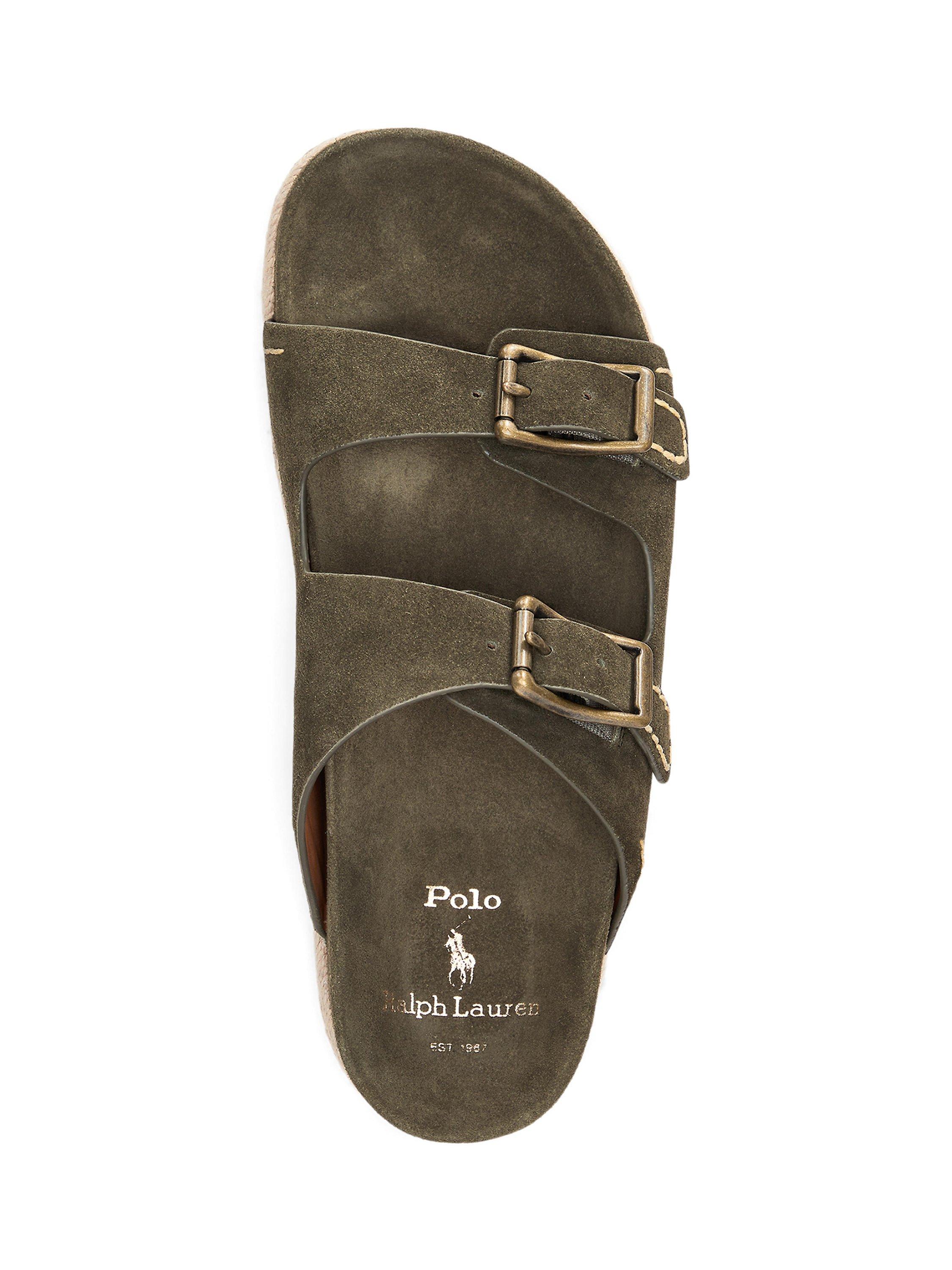 Product image 4 of 4, which shows Ralph Lauren Turbach Suede Double Strap Footbed Sandals, Khaki, 7