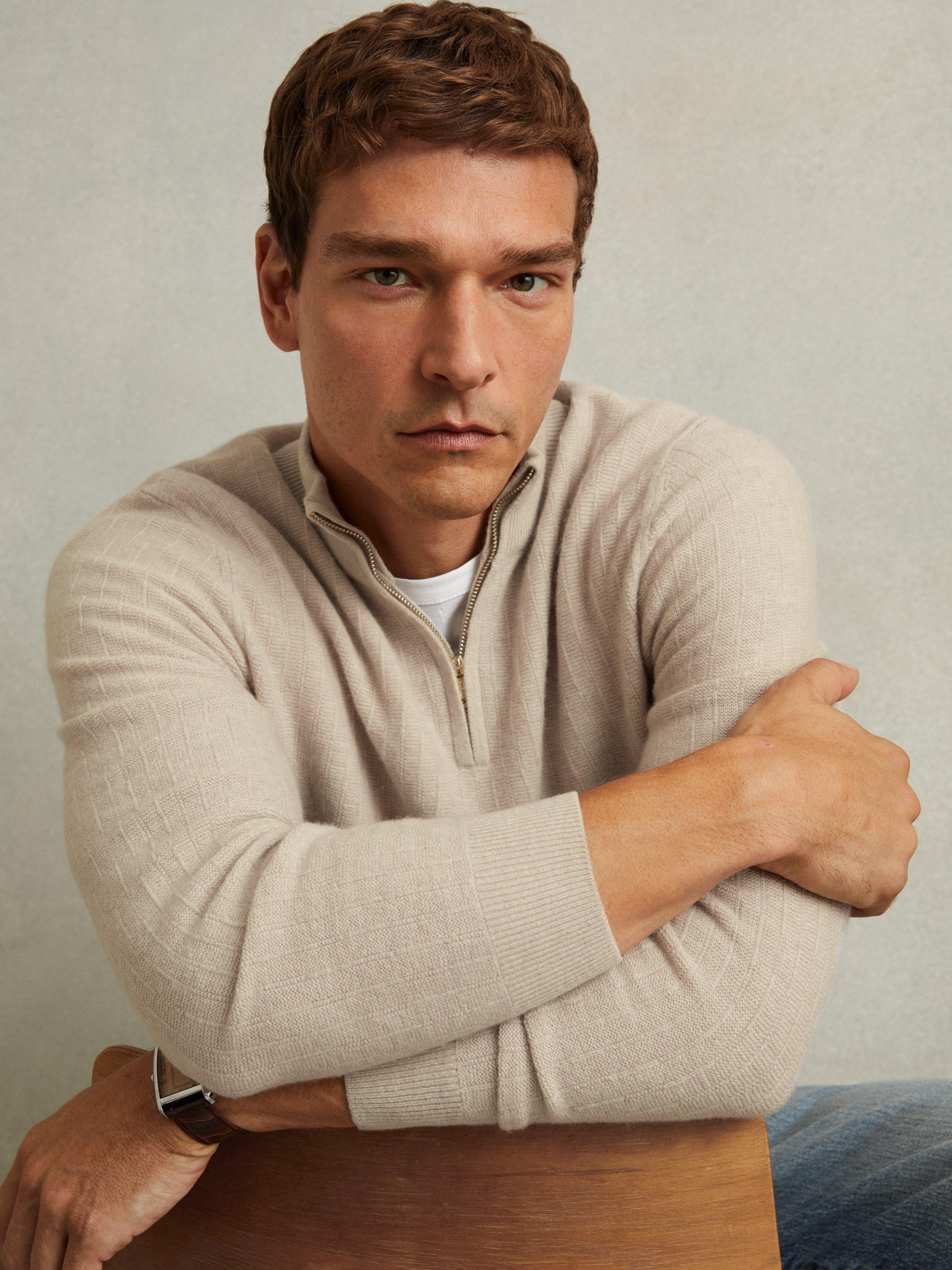 Reiss Chester Wool Quarter-Zip Jumper, Oatmeal