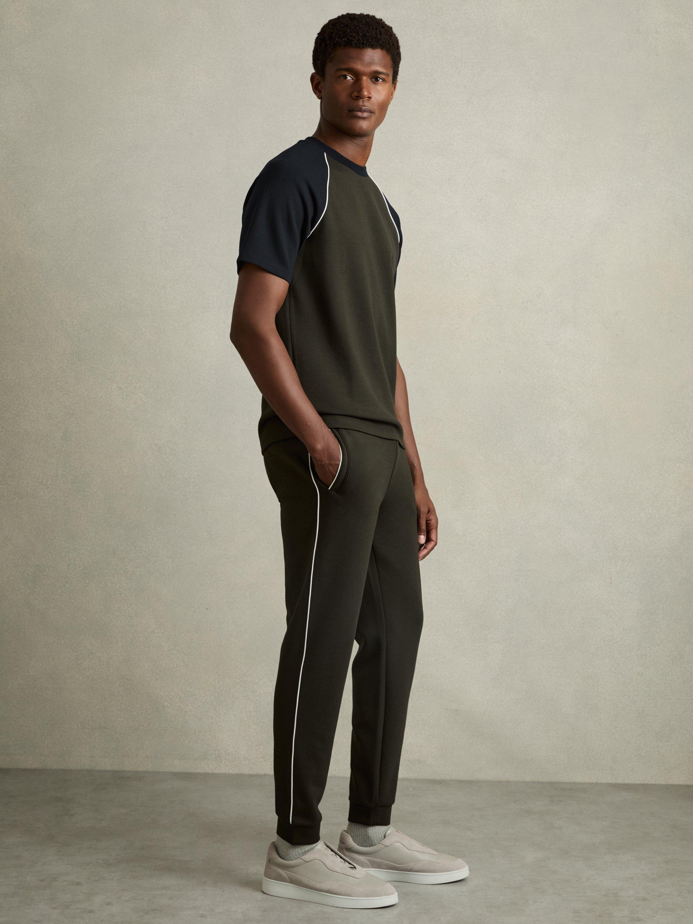 Reiss Epping Interlock Piped Drawstring Joggers Forest Green
