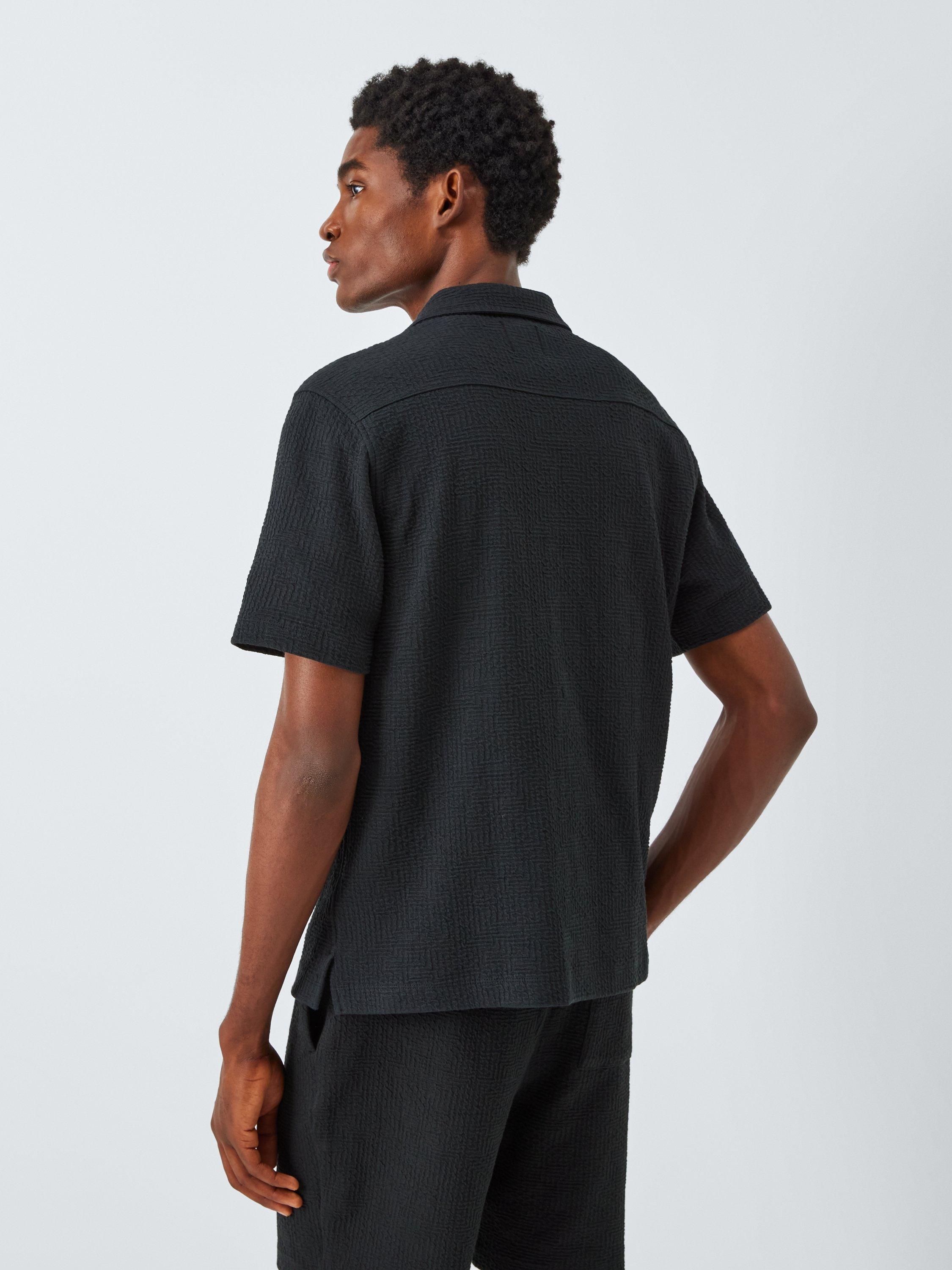 Product image 2 of 6, which shows Kin Short Sleeve Jacquard Cotton Blend Shirt, Black Beauty, S