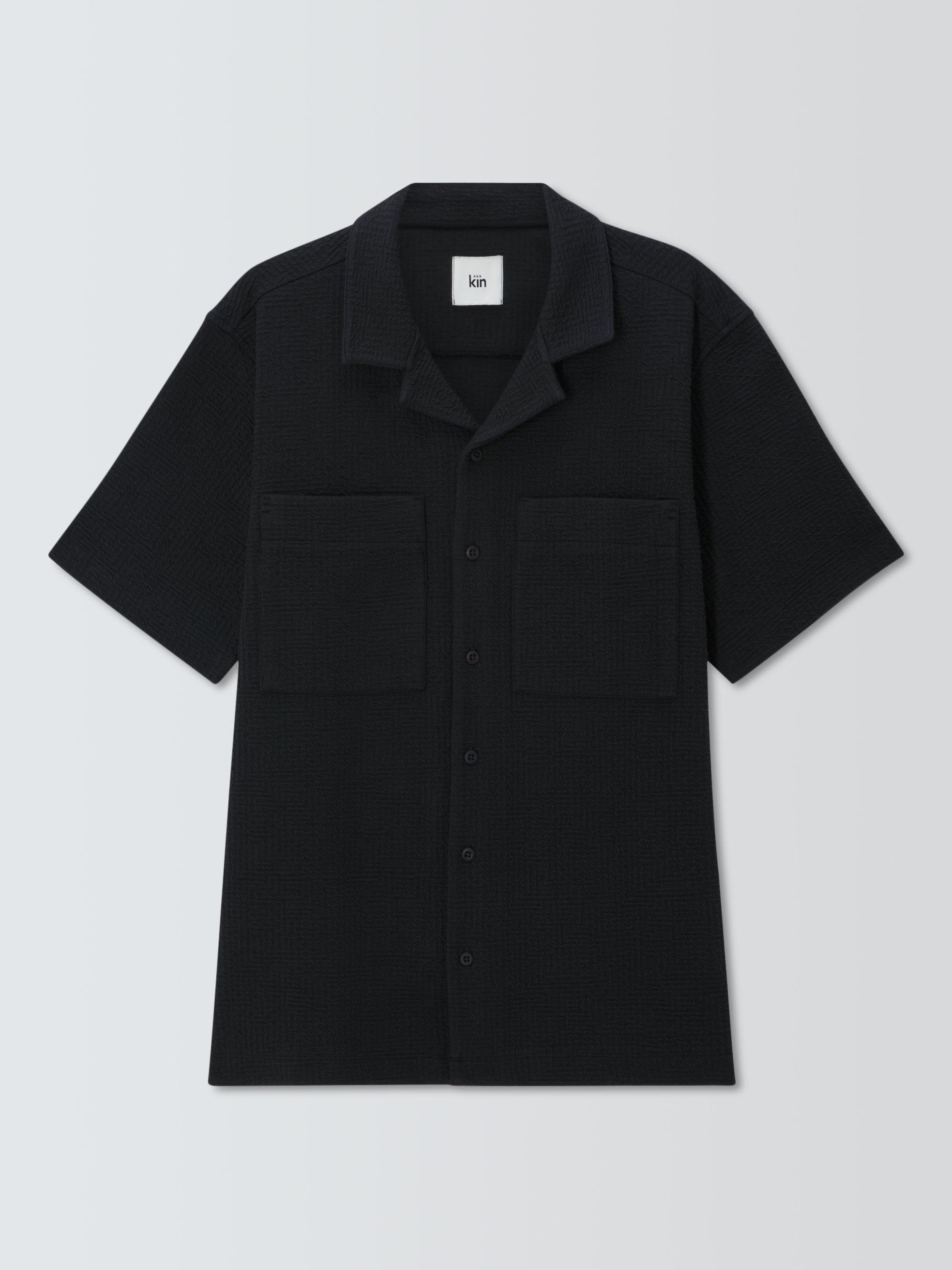 Product image 4 of 6, which shows Kin Short Sleeve Jacquard Cotton Blend Shirt, Black Beauty, S