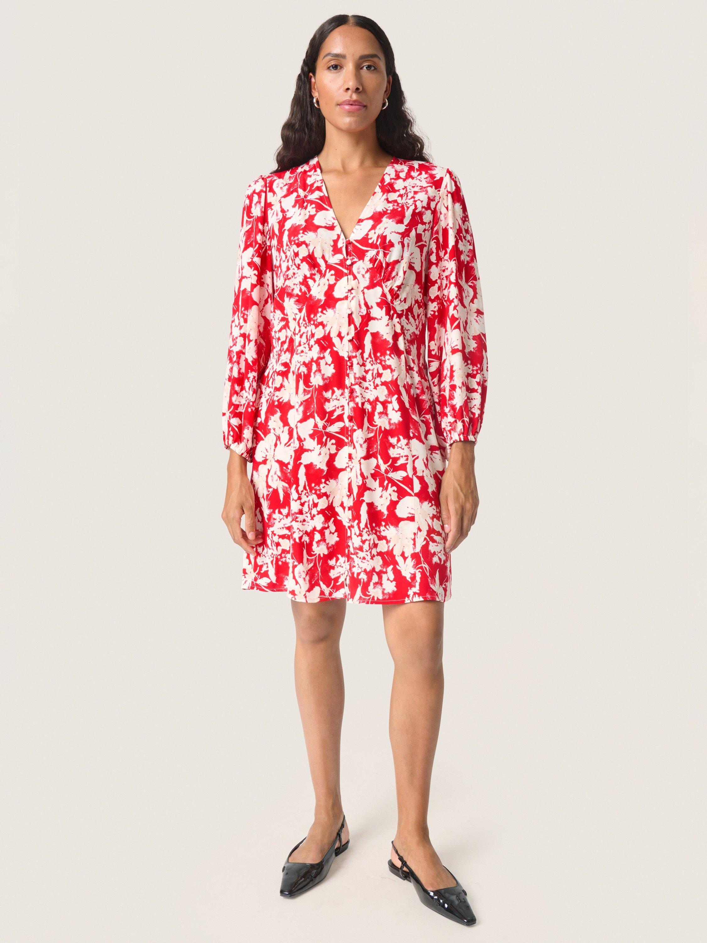Product image 1 of 6, which shows Soaked In Luxury Oline Floral Tunic Mini Dress, Salsa/White, L