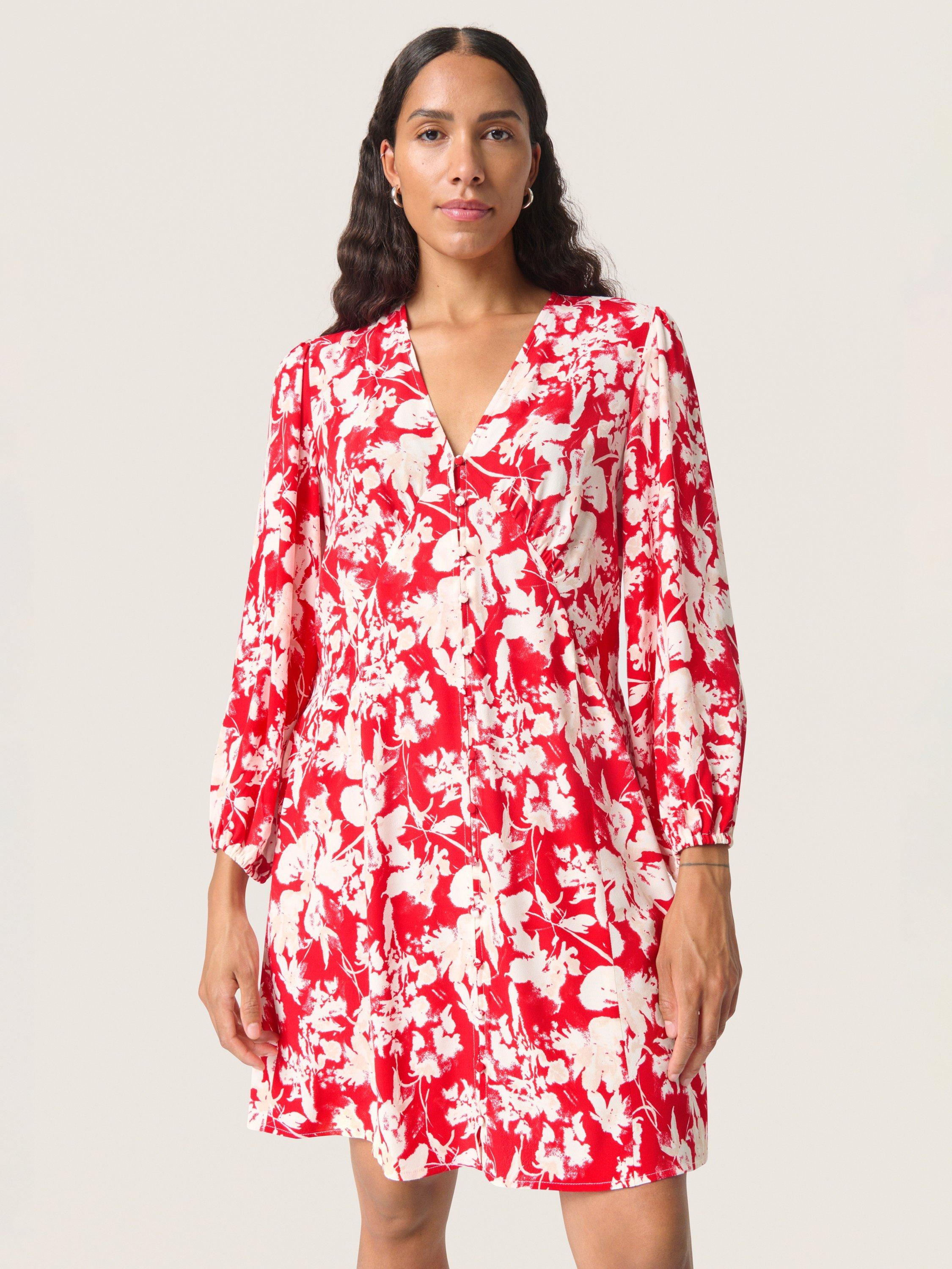 Product image 3 of 6, which shows Soaked In Luxury Oline Floral Tunic Mini Dress, Salsa/White, L