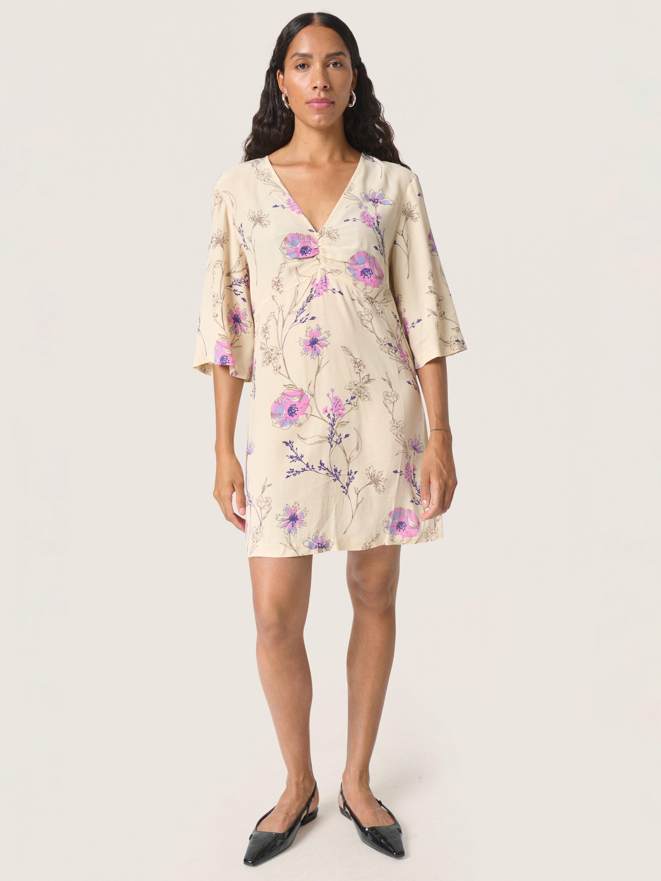 Product image 1 of 6, which shows Soaked In Luxury Naoma Floral Print Mini Dress, Whitecap Grey/Multi, XS
