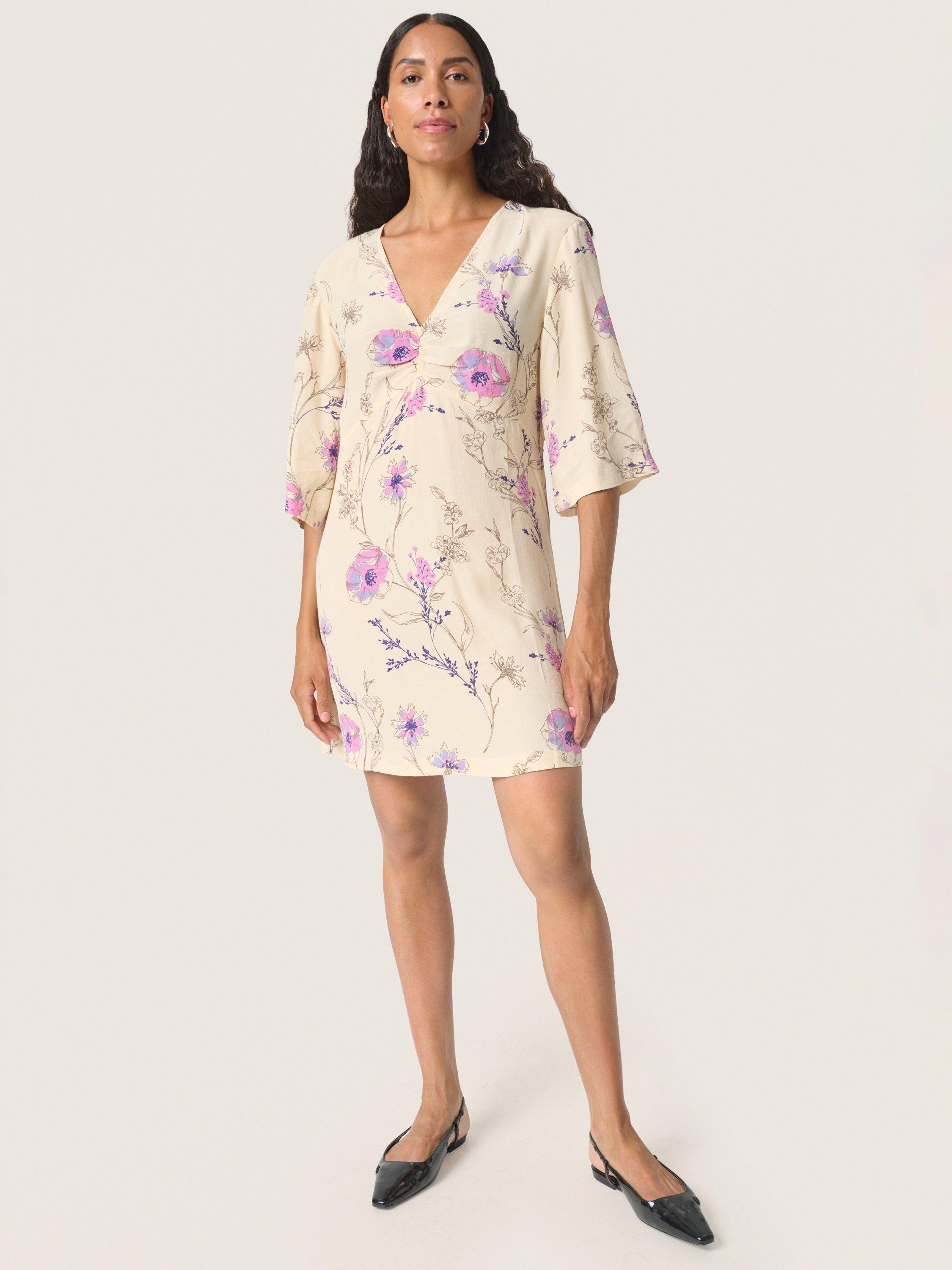 Product image 3 of 6, which shows Soaked In Luxury Naoma Floral Print Mini Dress, Whitecap Grey/Multi, XS