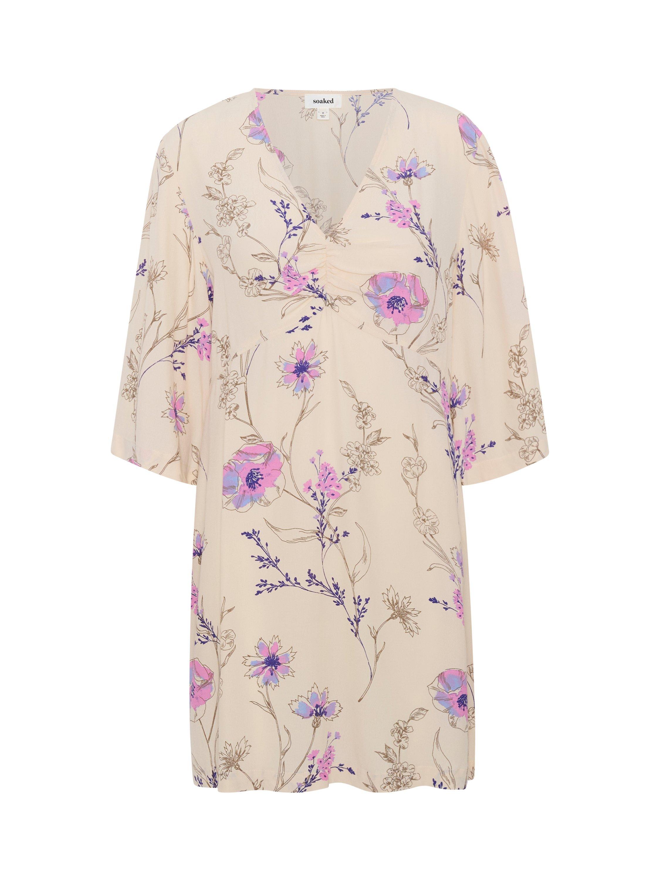 Product image 5 of 6, which shows Soaked In Luxury Naoma Floral Print Mini Dress, Whitecap Grey/Multi, XS